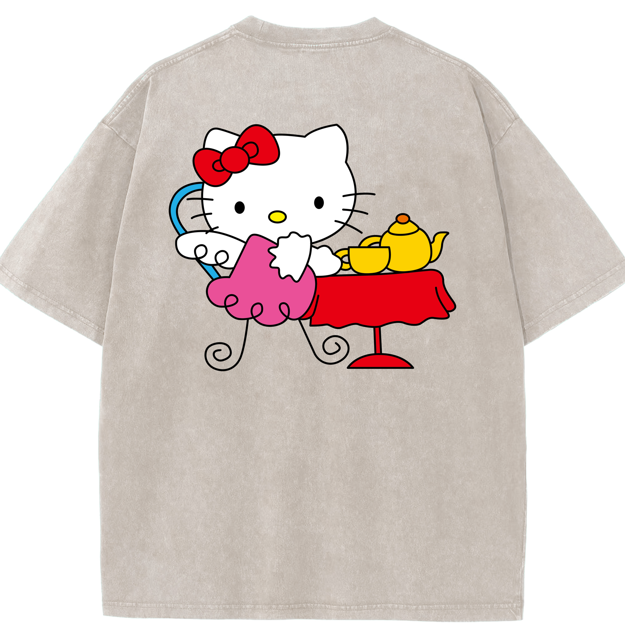 （画像用） Hello Kitty ハローキティ 綿100% ヴィンテージ風 半袖Tシャツ（背面プリント）