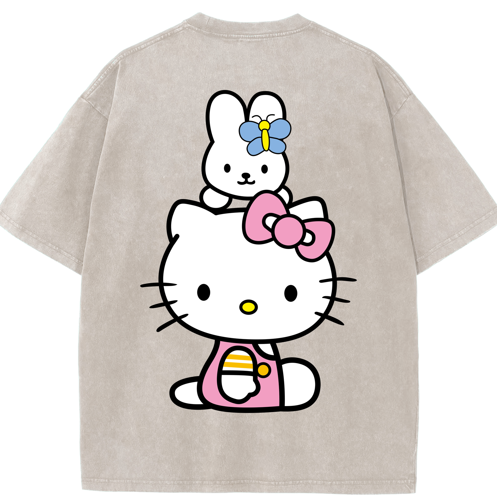 （画像用） Hello Kitty ハローキティ 綿100% ヴィンテージ風 半袖Tシャツ（背面プリント）