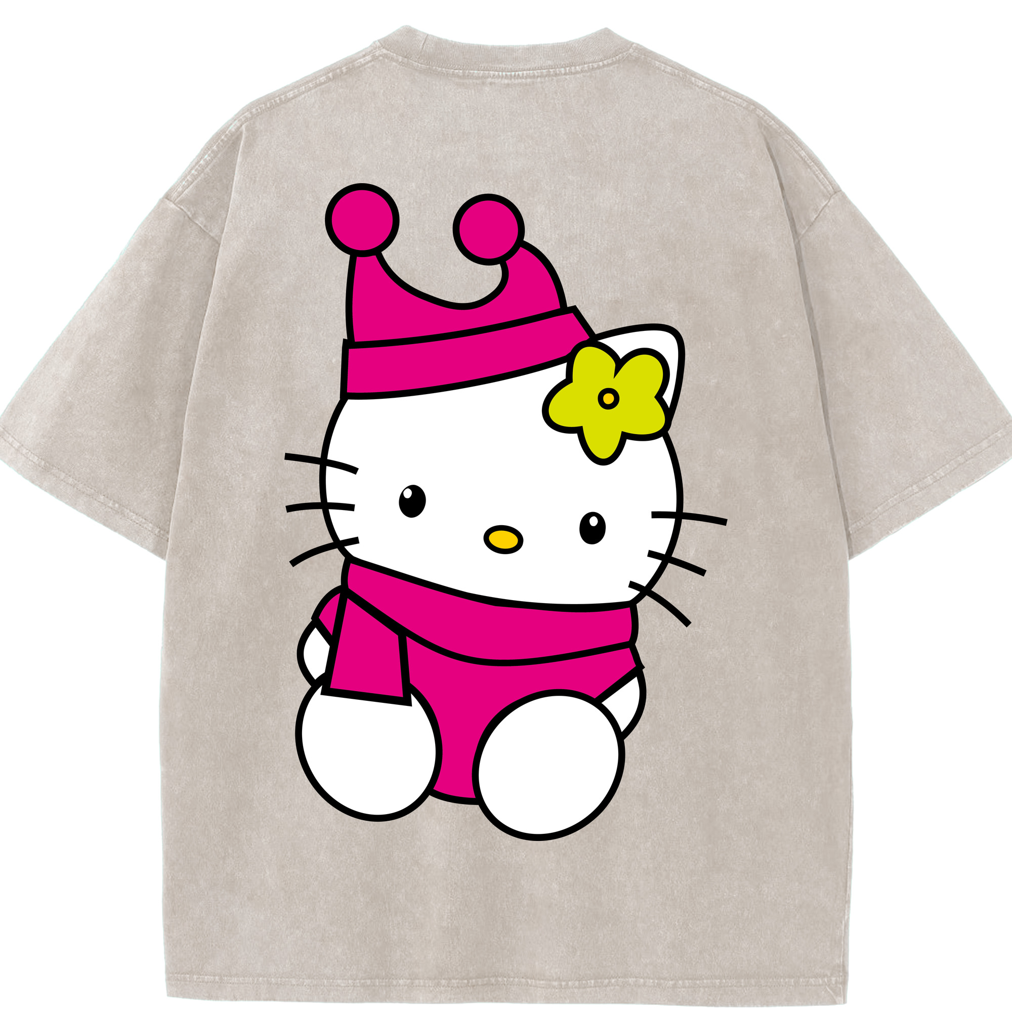 （画像用） Hello Kitty ハローキティ 綿100% ヴィンテージ風 半袖Tシャツ（背面プリント）