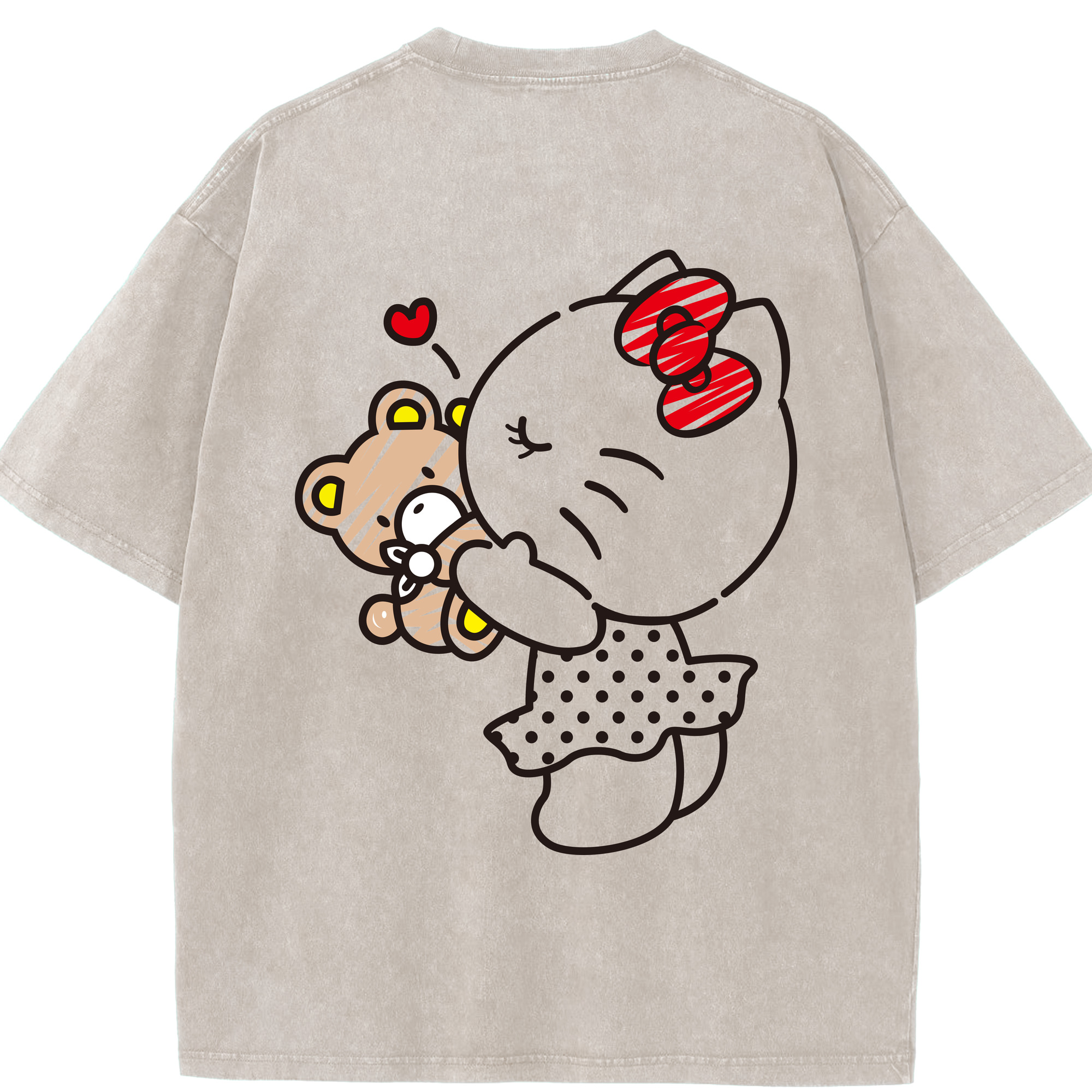 （画像用） Hello Kitty ハローキティ 綿100% ヴィンテージ風 半袖Tシャツ（背面プリント）