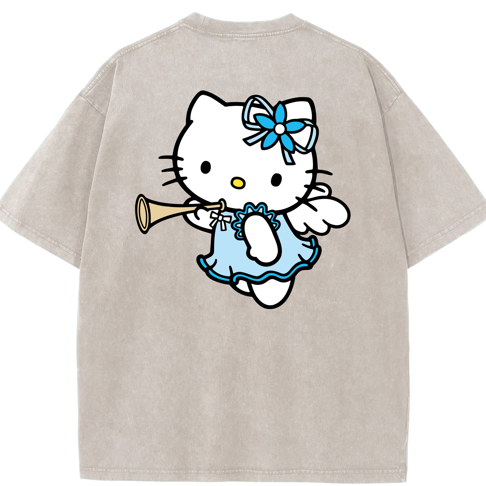 （画像用） Hello Kitty ハローキティ 綿100% ヴィンテージ風 半袖Tシャツ（背面プリント）