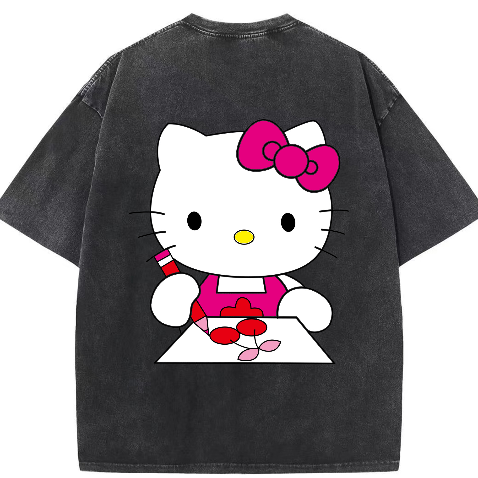 （画像用） Hello Kitty ハローキティ 綿100% ヴィンテージ風 半袖Tシャツ（背面プリント）
