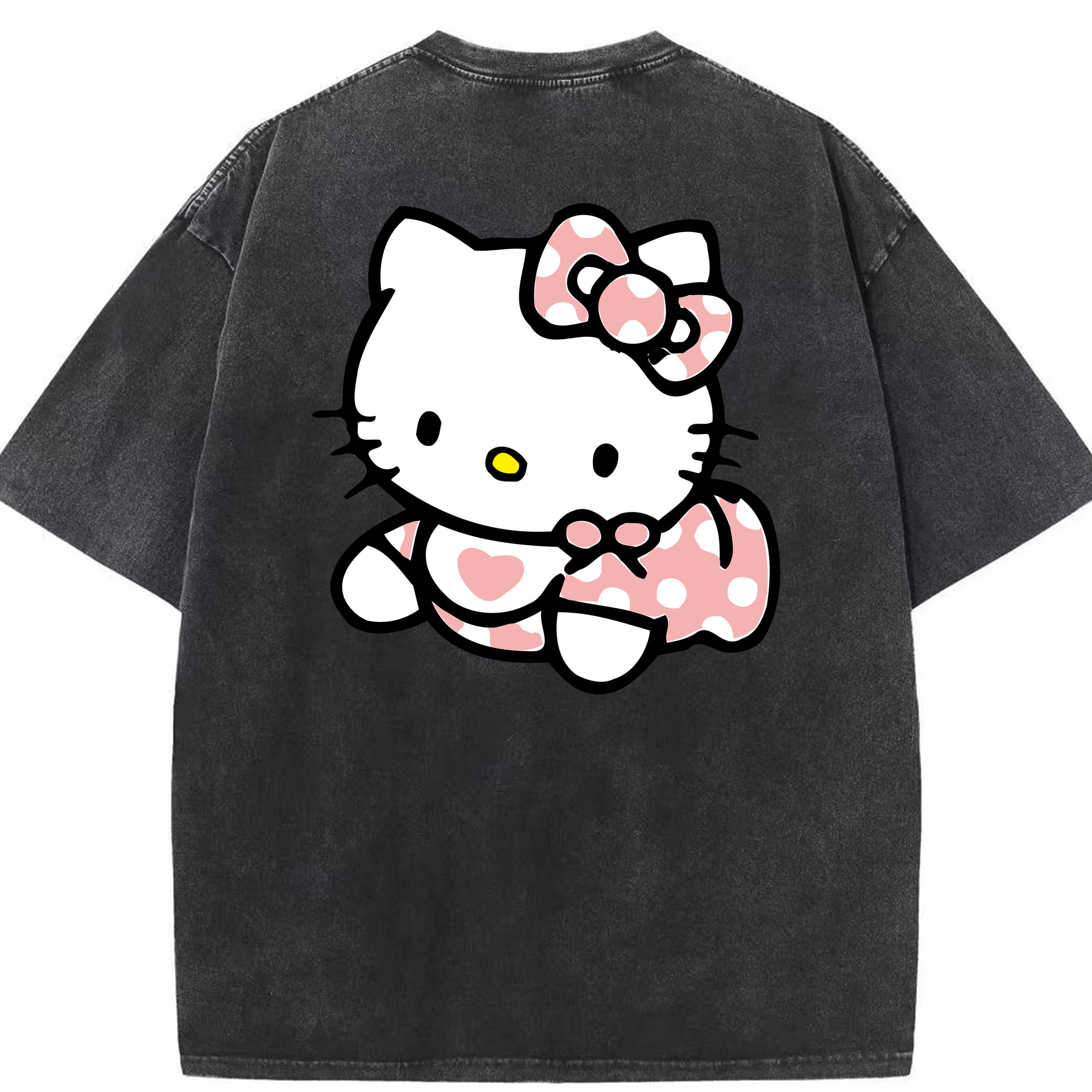 （画像用） Hello Kitty ハローキティ 綿100% ヴィンテージ風 半袖Tシャツ（背面プリント）