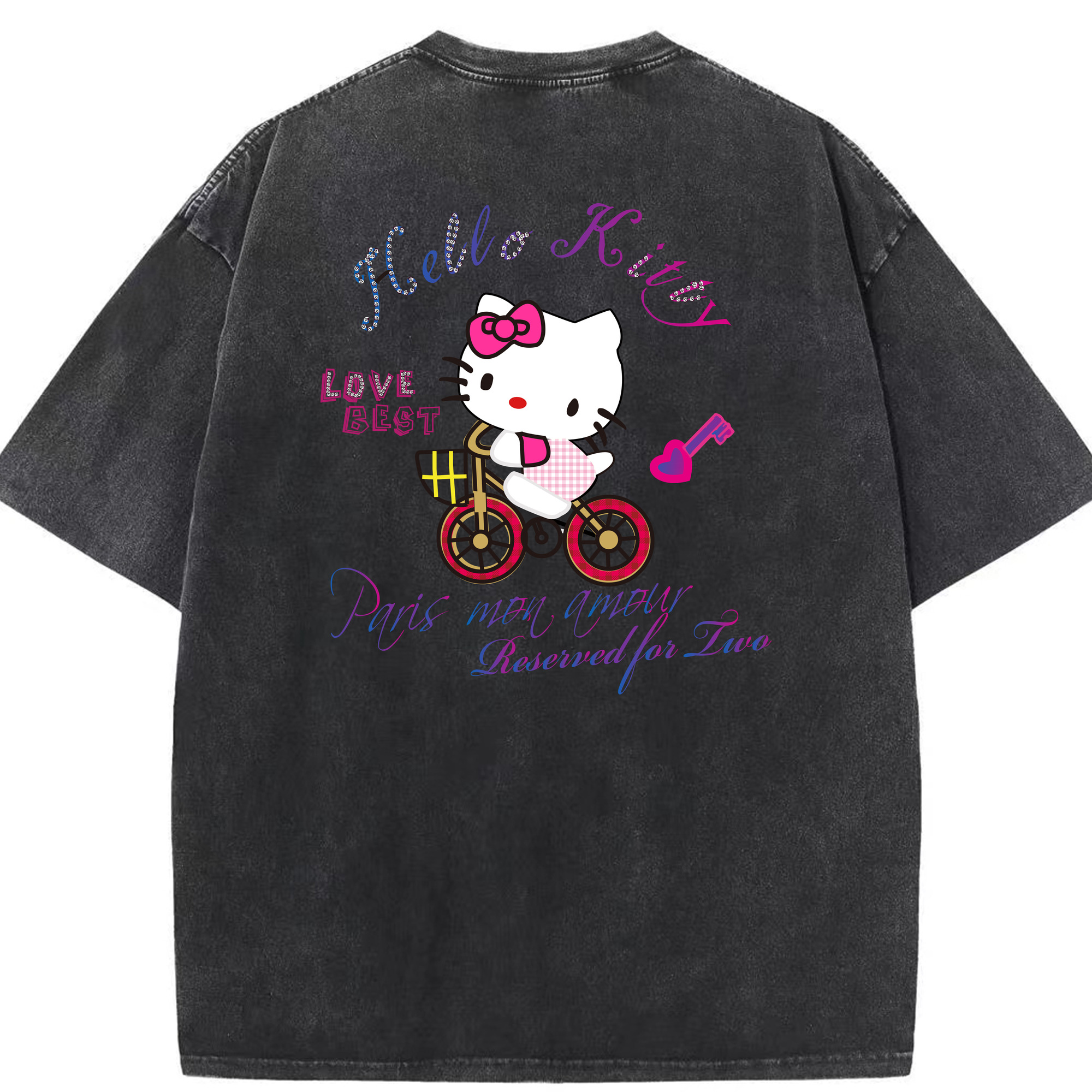 （画像用） Hello Kitty ハローキティ 綿100% ヴィンテージ風 半袖Tシャツ（背面プリント）