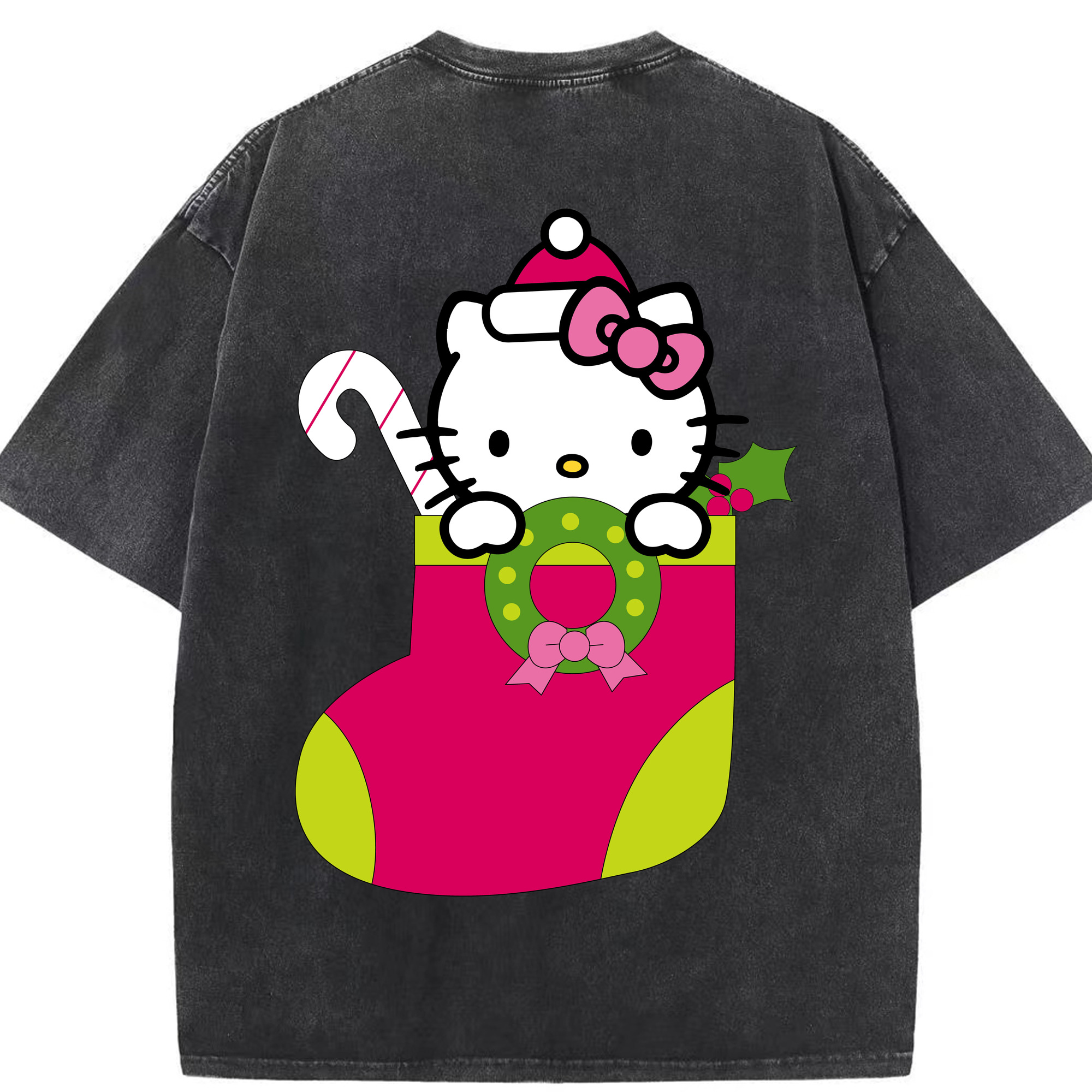 （画像用） Hello Kitty ハローキティ 綿100% ヴィンテージ風 半袖Tシャツ（背面プリント）