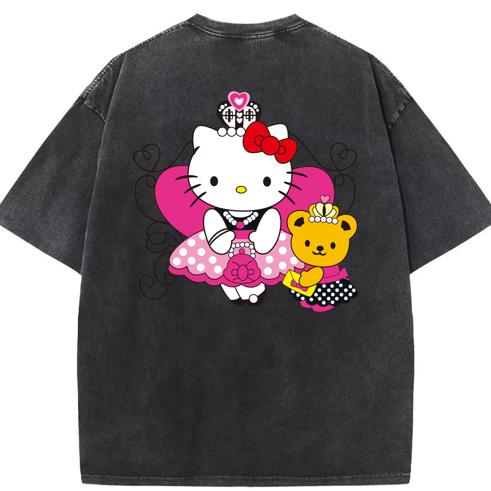 （画像用） Hello Kitty ハローキティ 綿100% ヴィンテージ風 半袖Tシャツ（背面プリント）