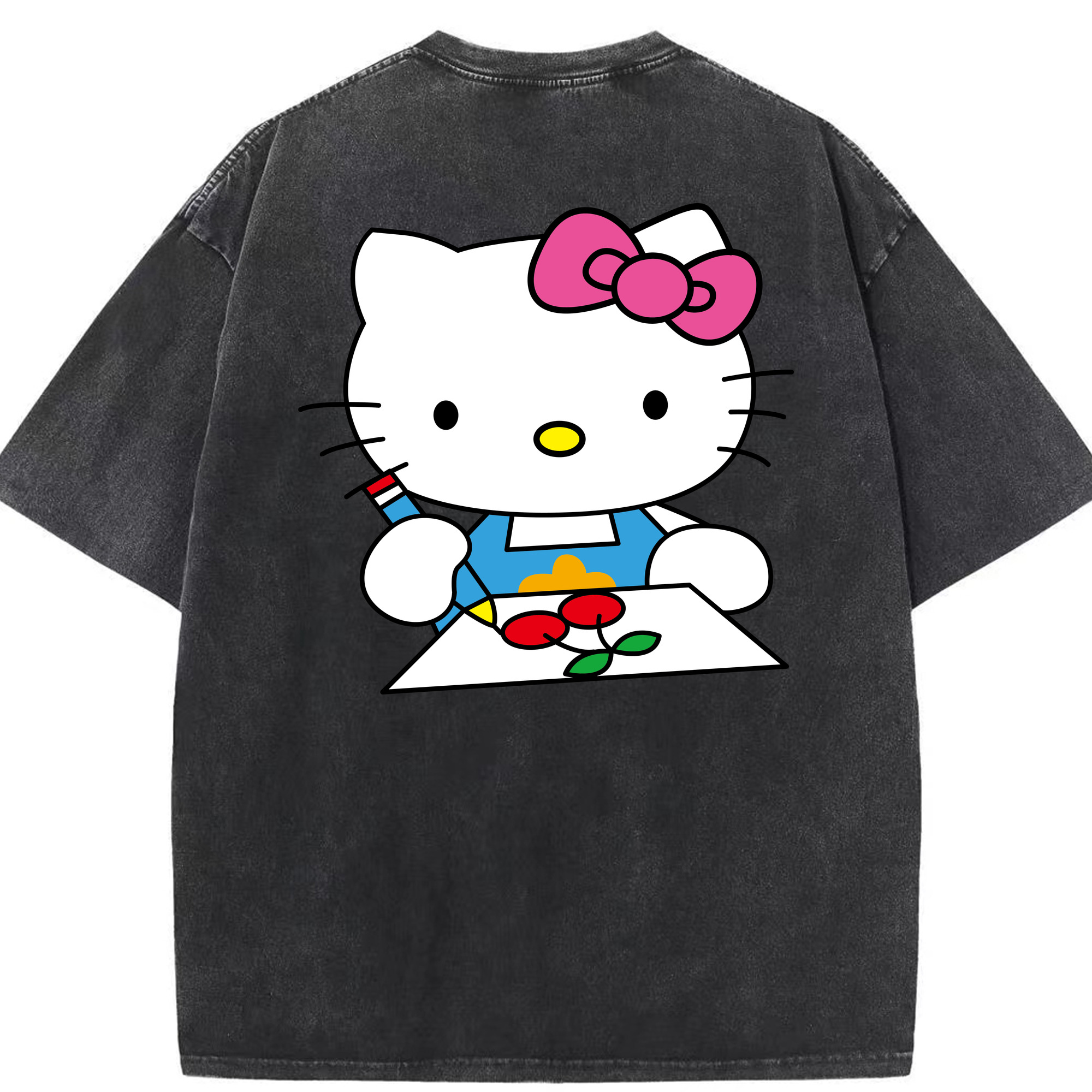 （画像用） Hello Kitty ハローキティ 綿100% ヴィンテージ風 半袖Tシャツ（背面プリント）
