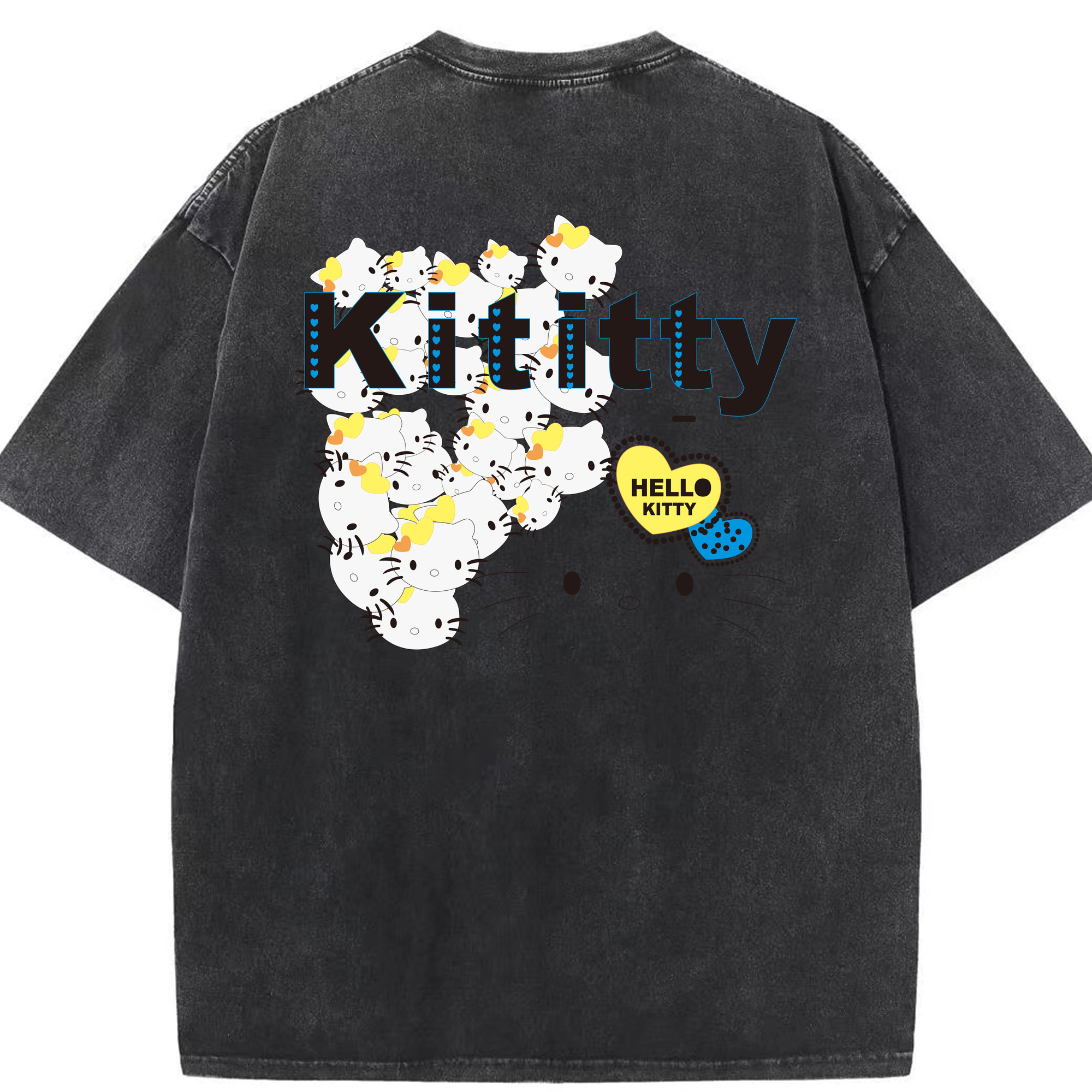 （画像用） Hello Kitty ハローキティ 綿100% ヴィンテージ風 半袖Tシャツ（背面プリント）