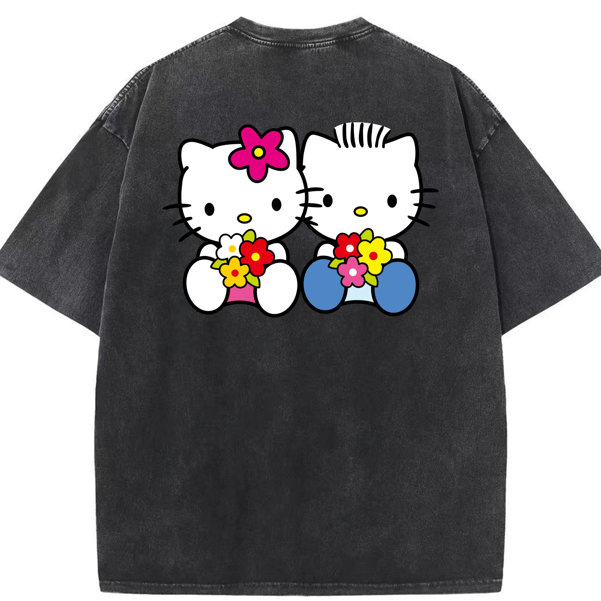（画像用） Hello Kitty ハローキティ 綿100% ヴィンテージ風 半袖Tシャツ（背面プリント）