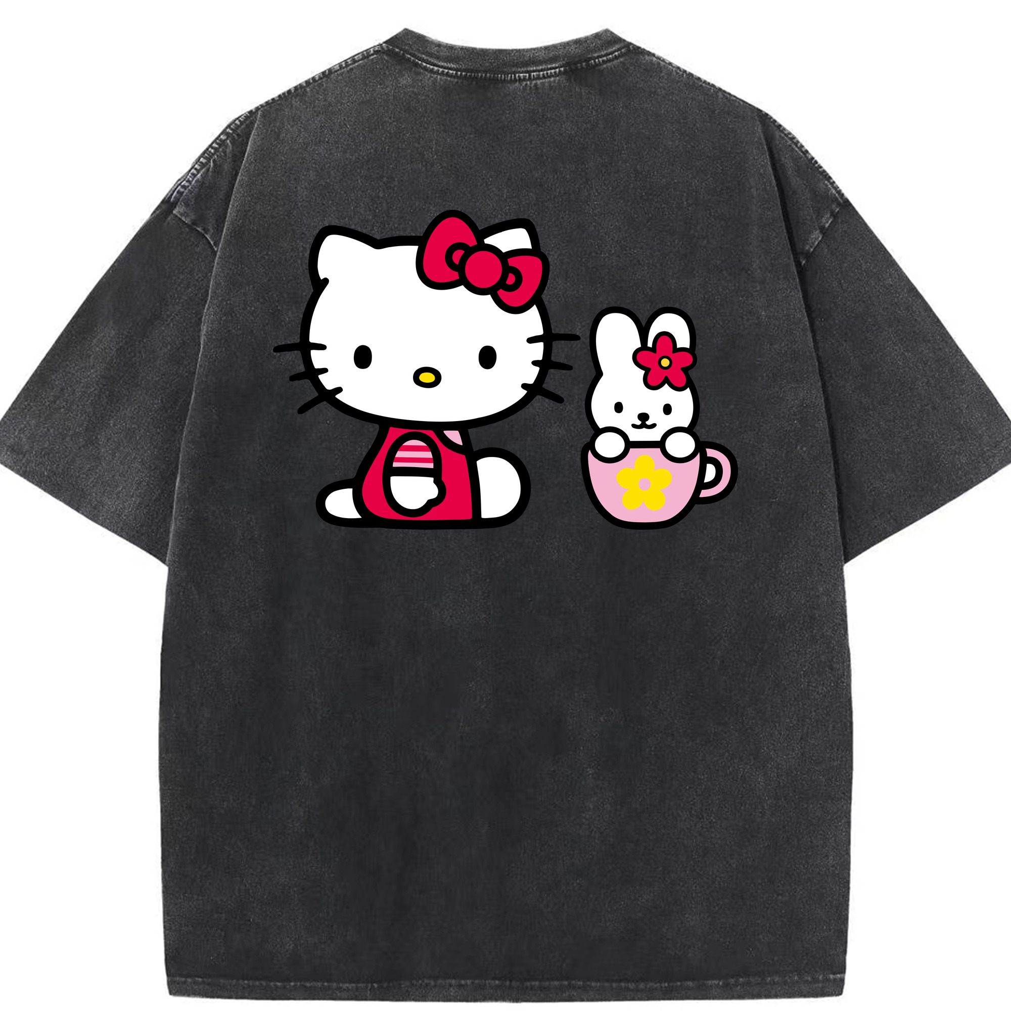 （画像用） Hello Kitty ハローキティ 綿100% ヴィンテージ風 半袖Tシャツ（背面プリント）