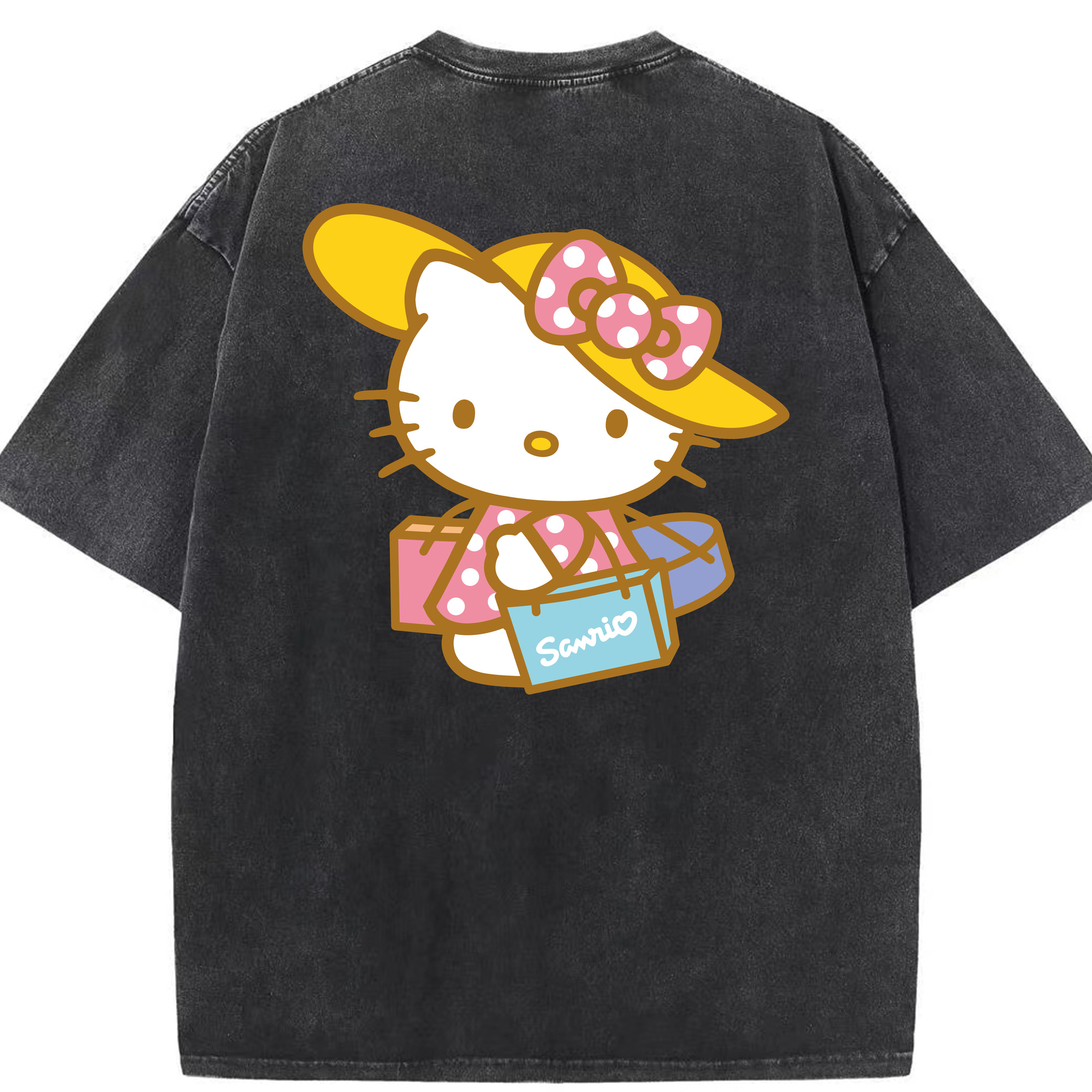 （画像用） Hello Kitty ハローキティ 綿100% ヴィンテージ風 半袖Tシャツ（背面プリント）