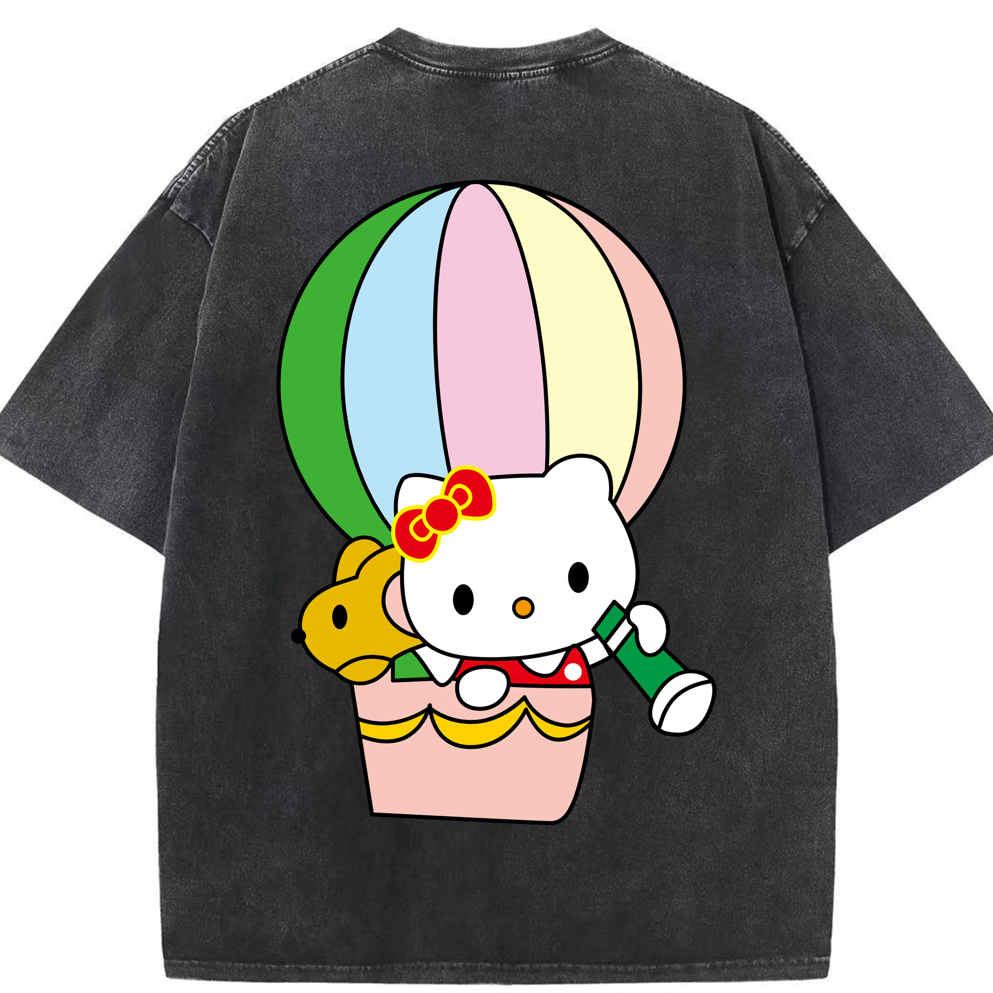 （画像用） Hello Kitty ハローキティ 綿100% ヴィンテージ風 半袖Tシャツ（背面プリント）
