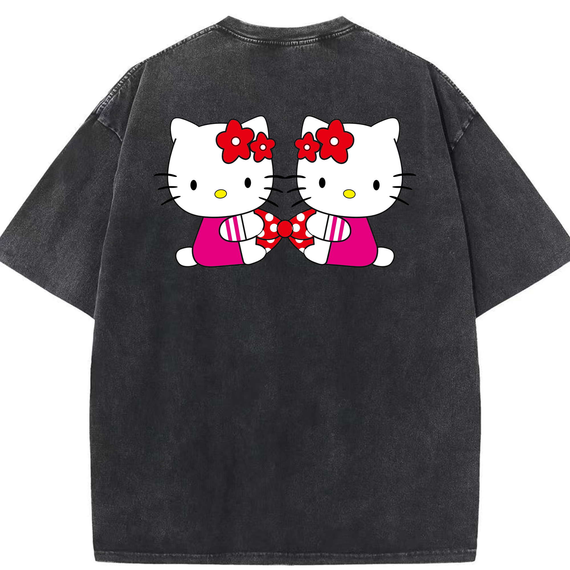 （画像用） Hello Kitty ハローキティ 綿100% ヴィンテージ風 半袖Tシャツ（背面プリント）