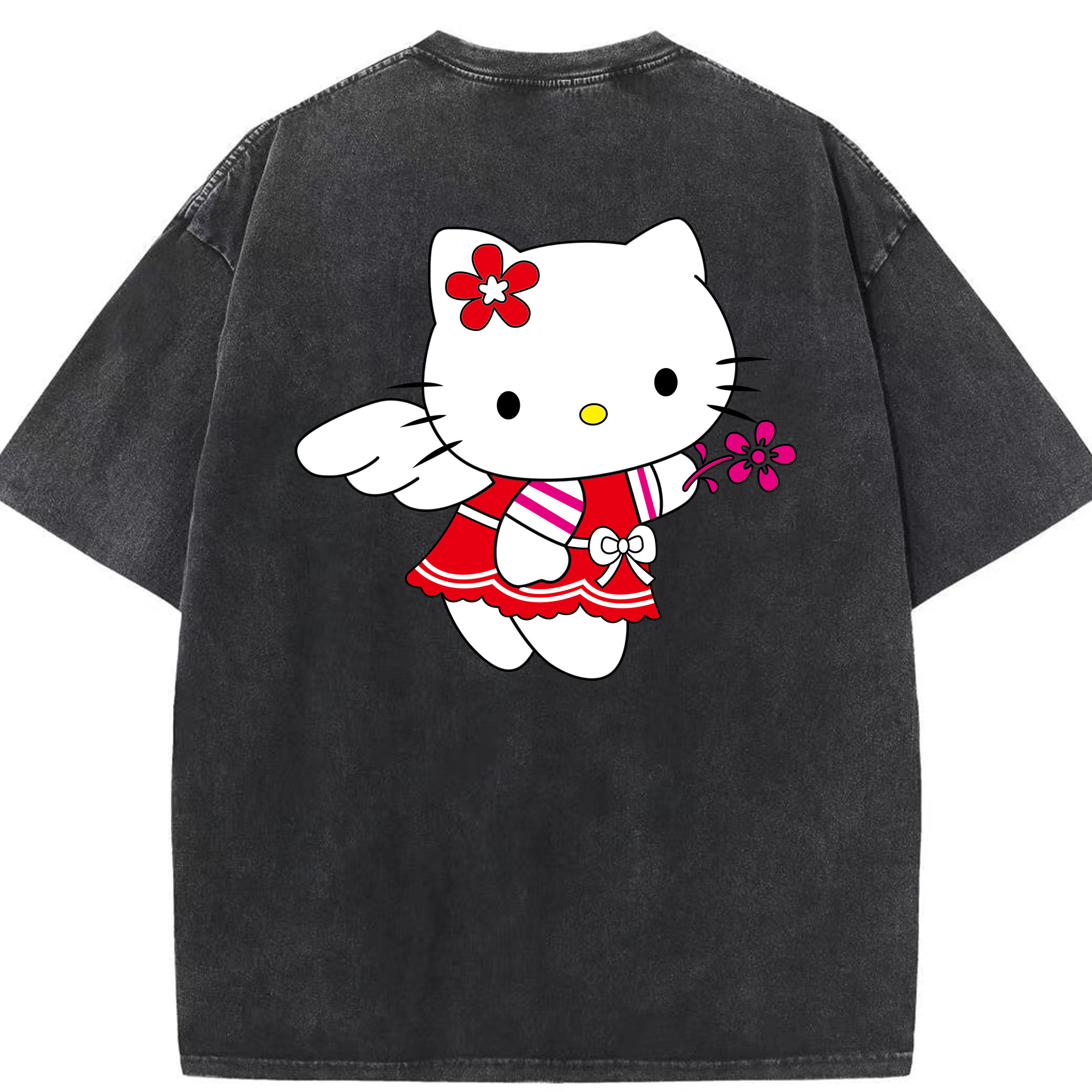 （画像用） Hello Kitty ハローキティ 綿100% ヴィンテージ風 半袖Tシャツ（背面プリント）