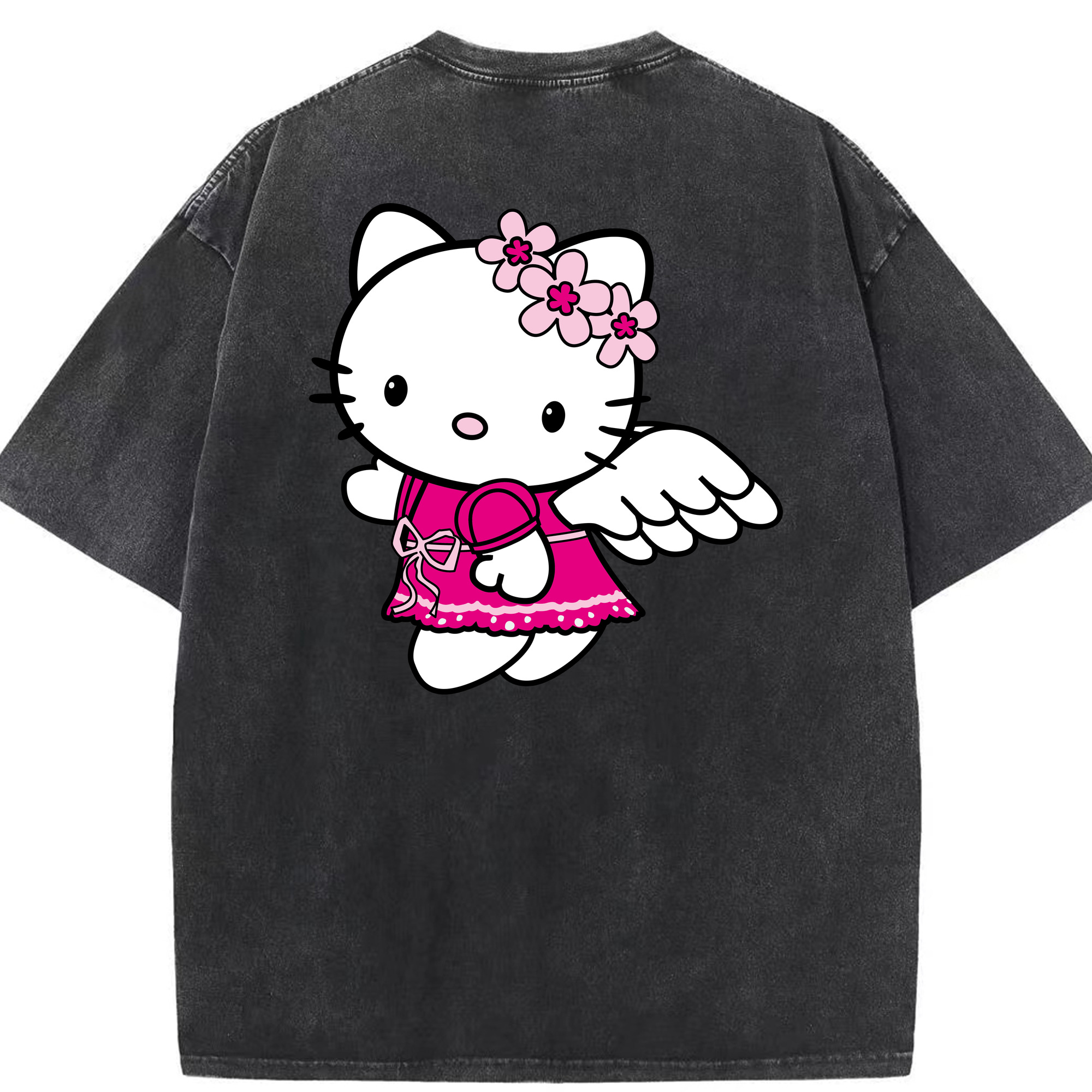 （画像用） Hello Kitty ハローキティ 綿100% ヴィンテージ風 半袖Tシャツ（背面プリント）