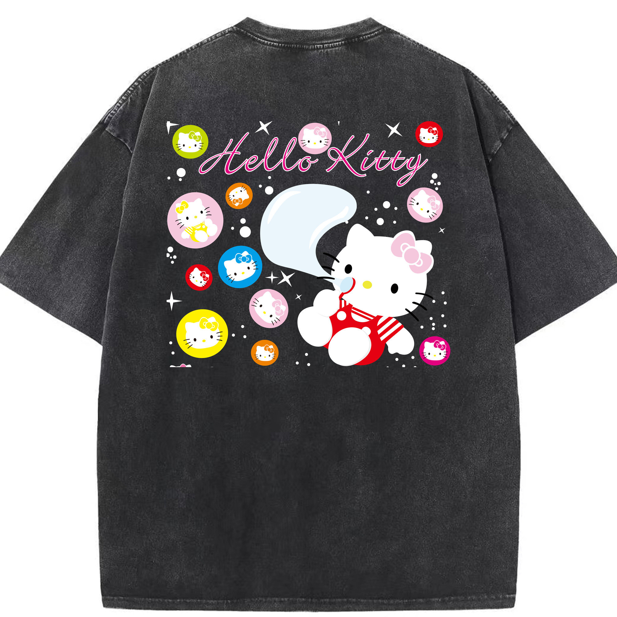 （画像用） Hello Kitty ハローキティ 綿100% ヴィンテージ風 半袖Tシャツ（背面プリント）