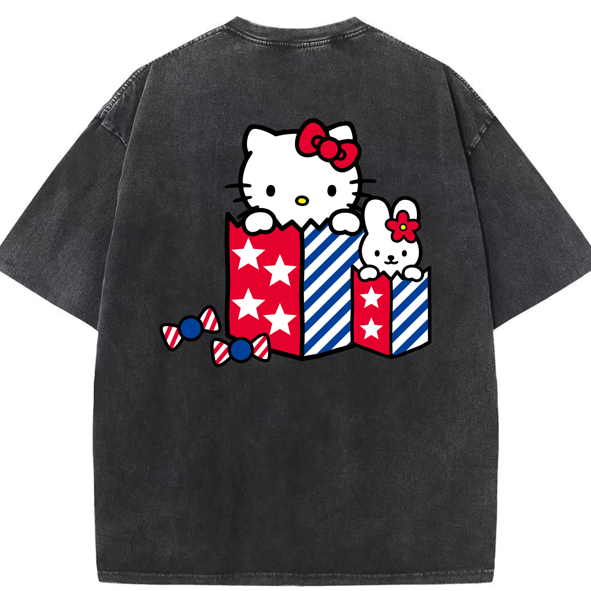 （画像用） Hello Kitty ハローキティ 綿100% ヴィンテージ風 半袖Tシャツ（背面プリント）