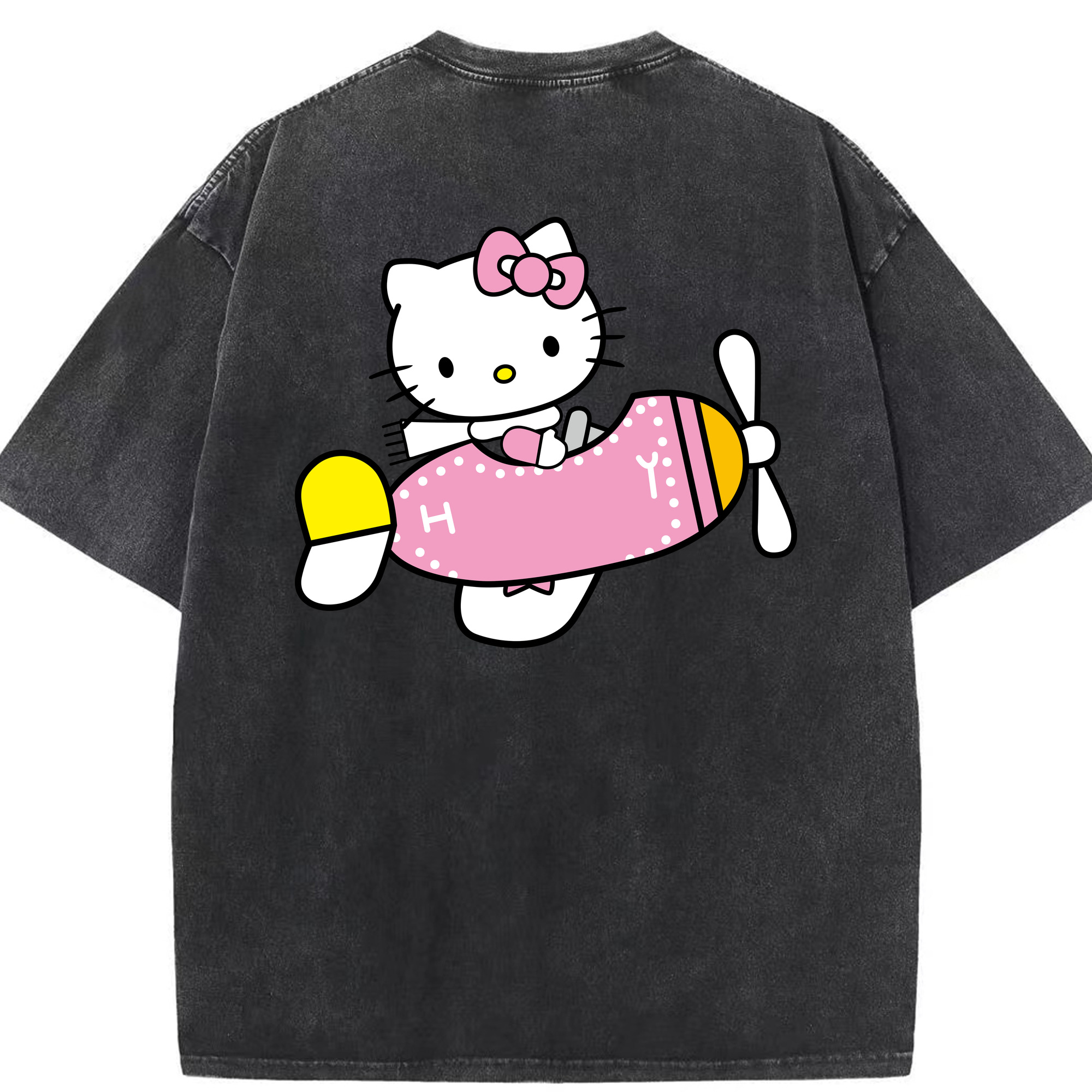 （画像用） Hello Kitty ハローキティ 綿100% ヴィンテージ風 半袖Tシャツ（背面プリント）