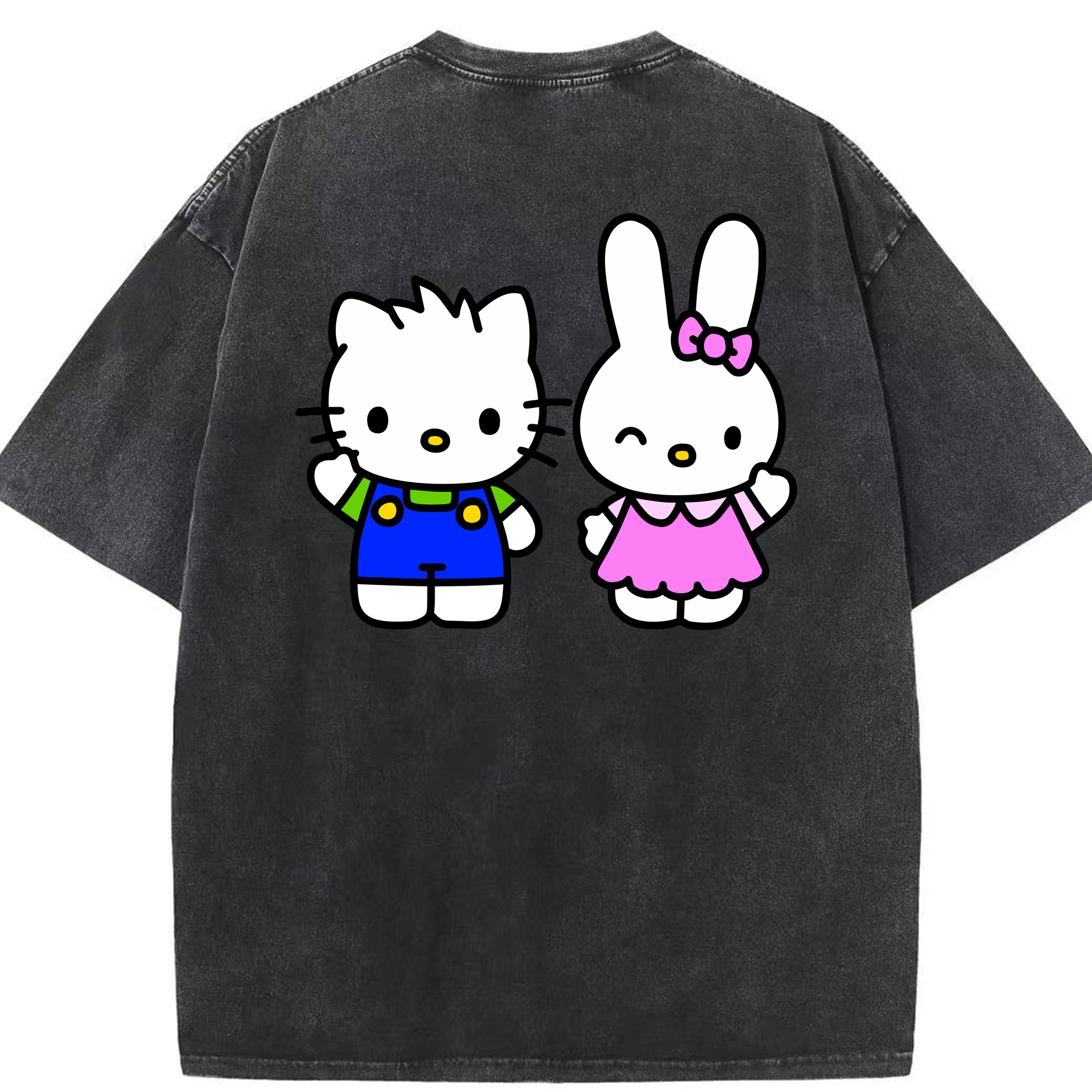 （画像用） Hello Kitty ハローキティ 綿100% ヴィンテージ風 半袖Tシャツ（背面プリント）