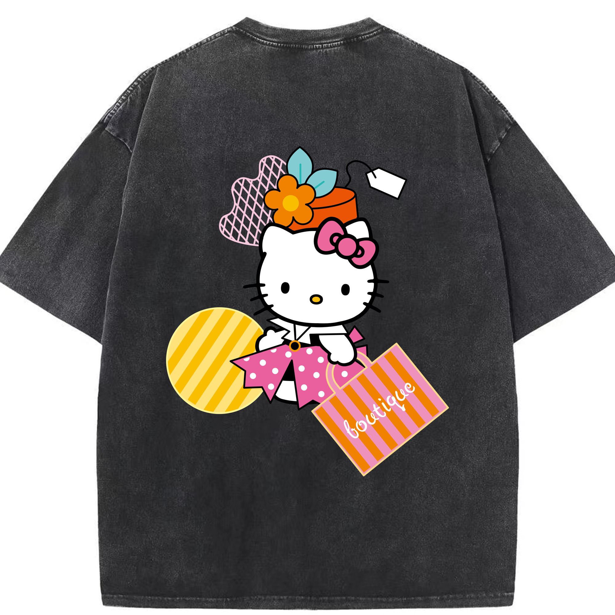 （画像用） Hello Kitty ハローキティ 綿100% ヴィンテージ風 半袖Tシャツ（背面プリント）