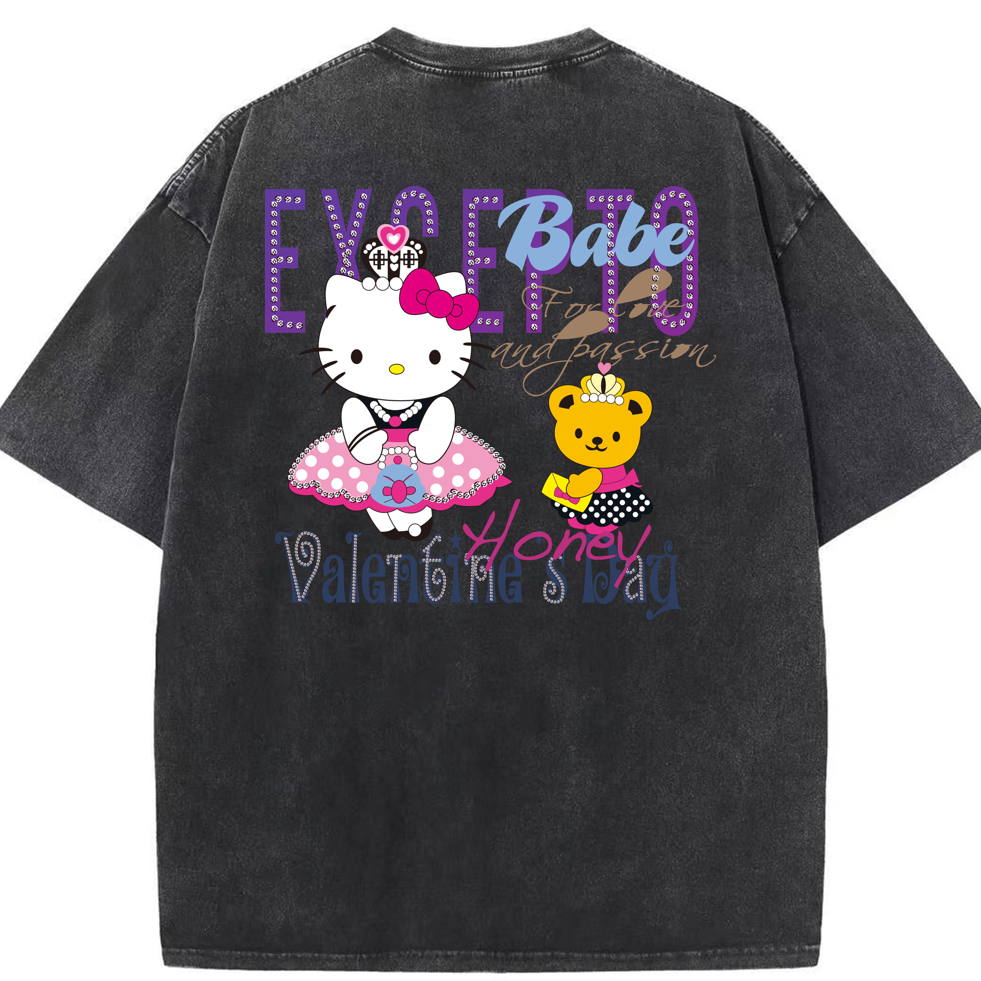 （画像用） Hello Kitty ハローキティ 綿100% ヴィンテージ風 半袖Tシャツ（背面プリント）