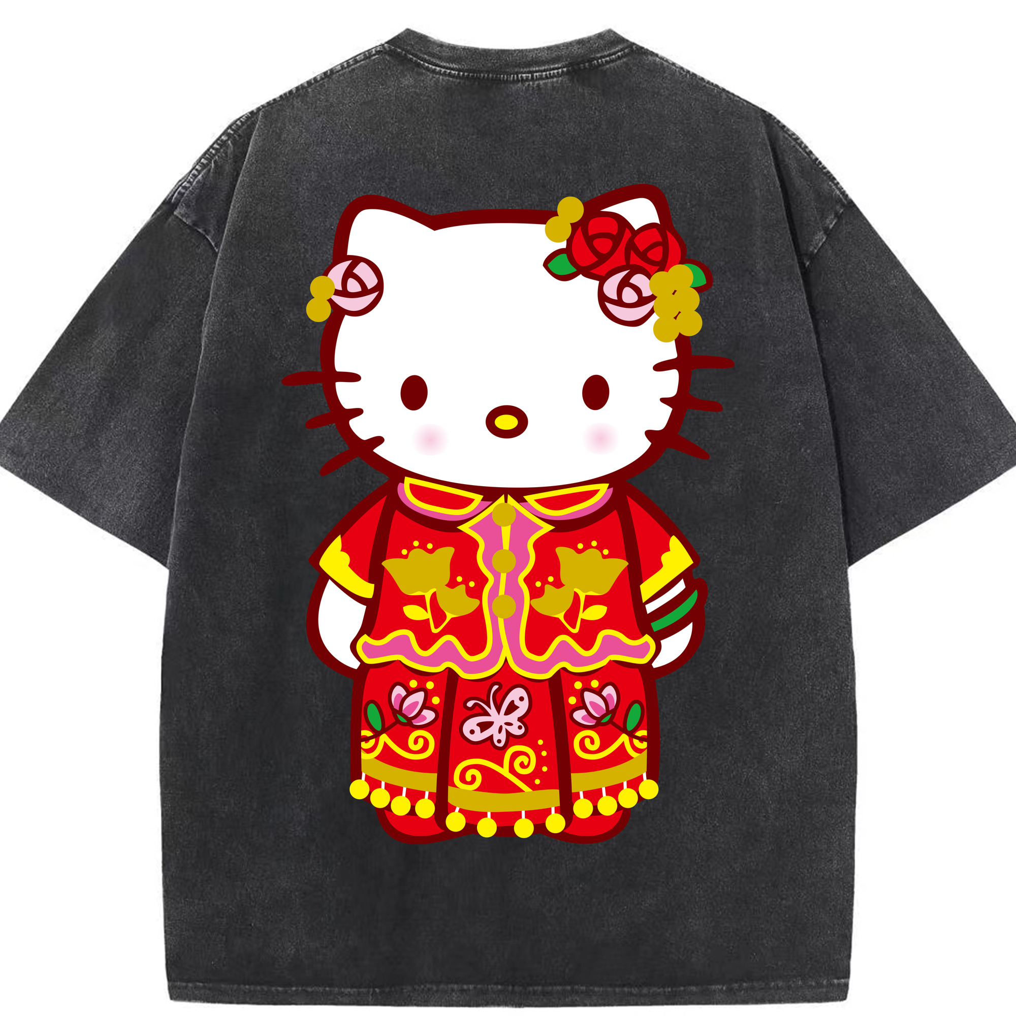 （画像用） Hello Kitty ハローキティ 綿100% ヴィンテージ風 半袖Tシャツ（背面プリント）
