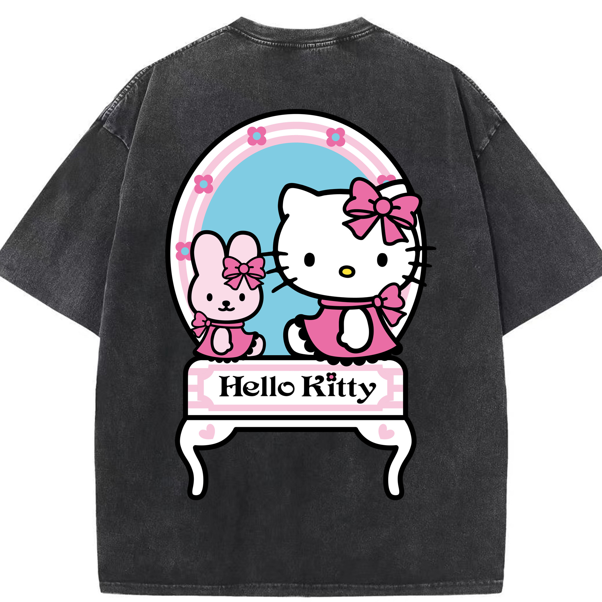 （画像用） Hello Kitty ハローキティ 綿100% ヴィンテージ風 半袖Tシャツ（背面プリント）