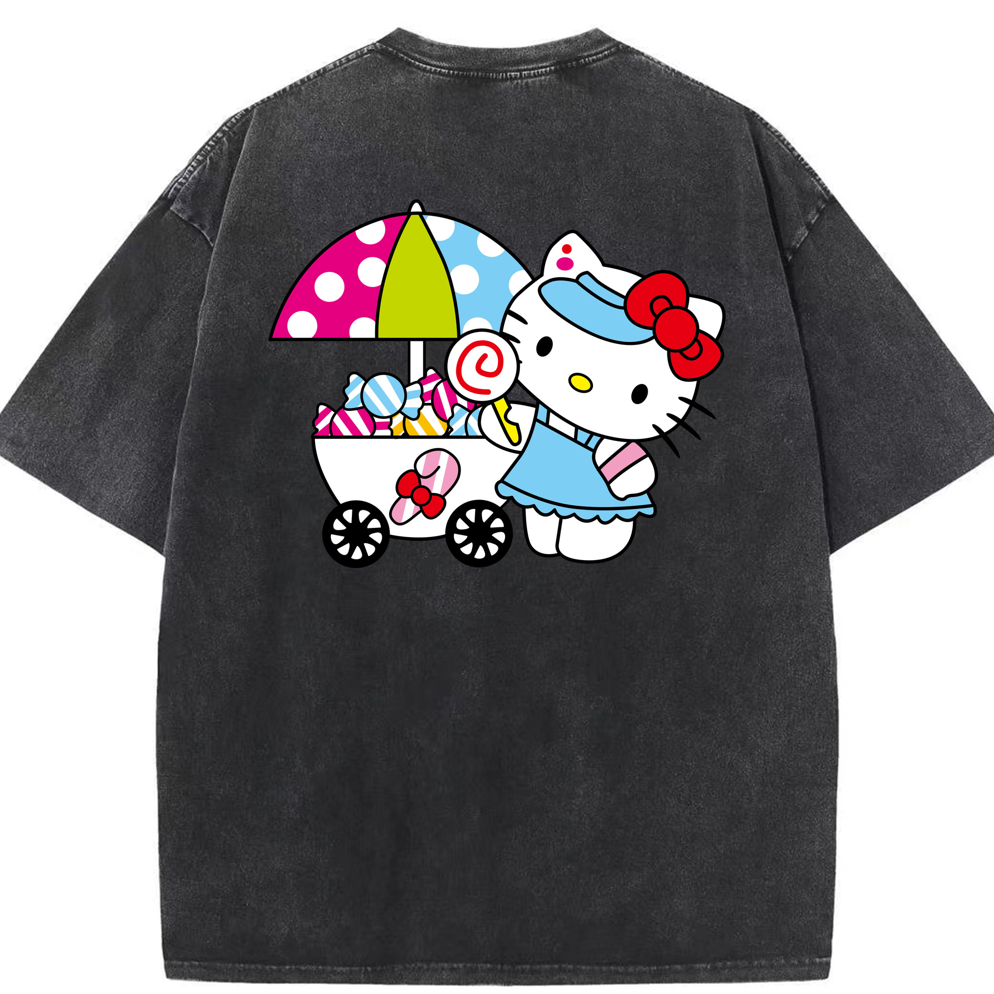 （画像用） Hello Kitty ハローキティ 綿100% ヴィンテージ風 半袖Tシャツ（背面プリント）
