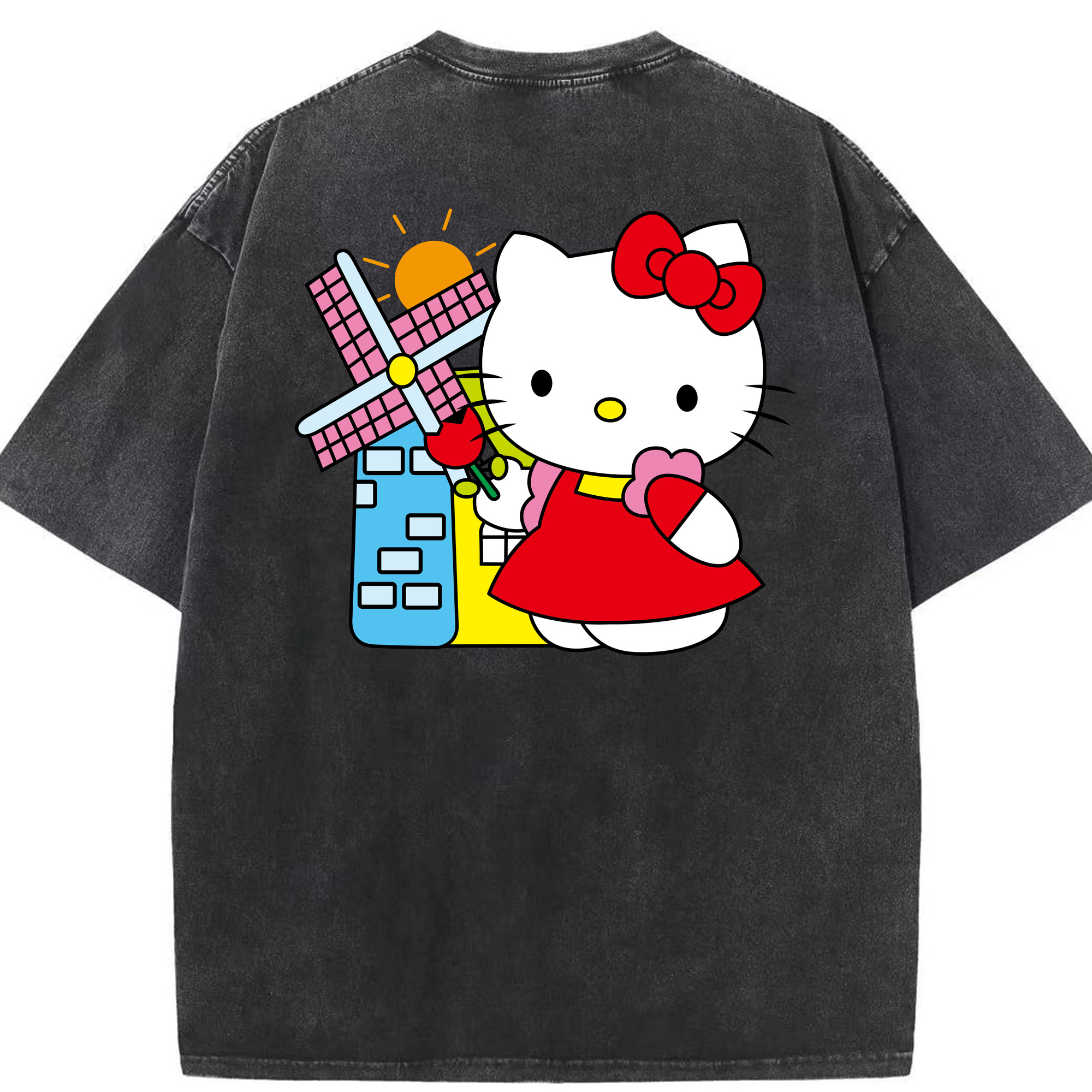 （画像用） Hello Kitty ハローキティ 綿100% ヴィンテージ風 半袖Tシャツ（背面プリント）