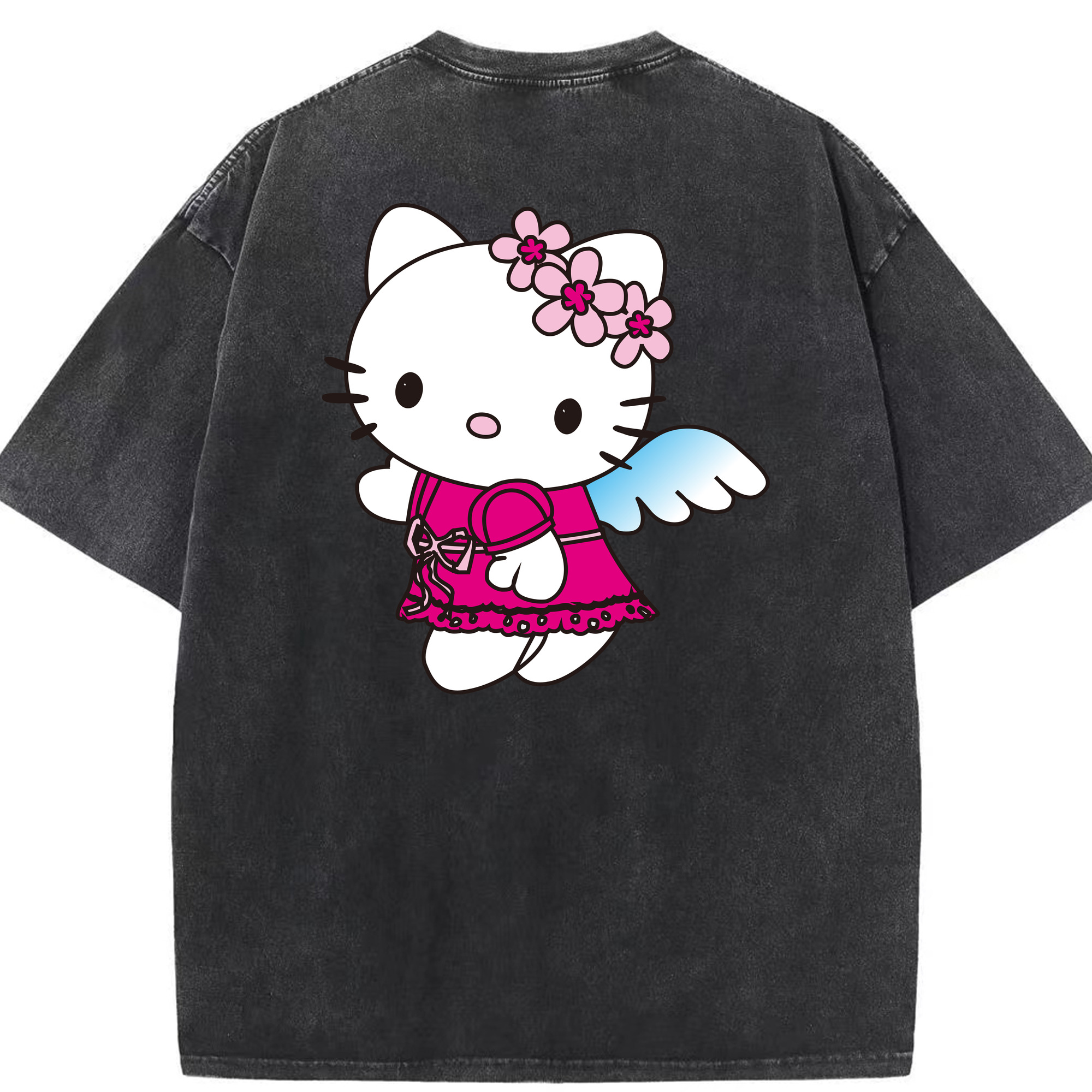 （画像用） Hello Kitty ハローキティ 綿100% ヴィンテージ風 半袖Tシャツ（背面プリント）