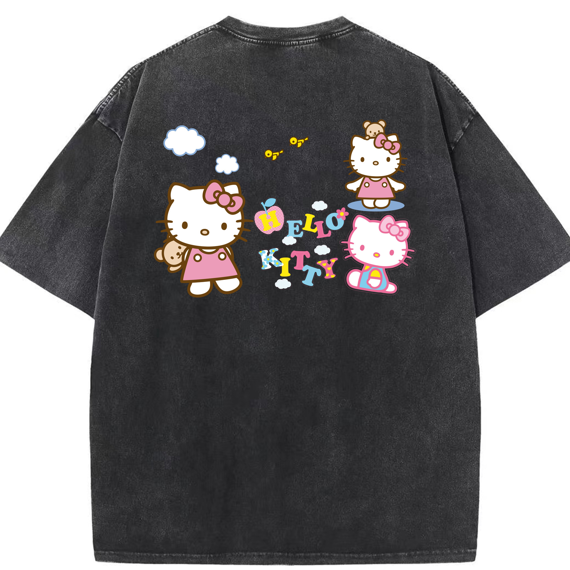 （画像用） Hello Kitty ハローキティ 綿100% ヴィンテージ風 半袖Tシャツ（背面プリント）