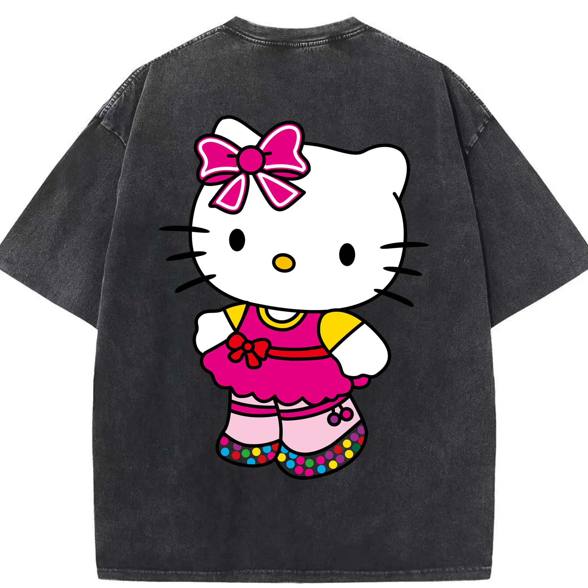 （画像用） Hello Kitty ハローキティ 綿100% ヴィンテージ風 半袖Tシャツ（背面プリント）