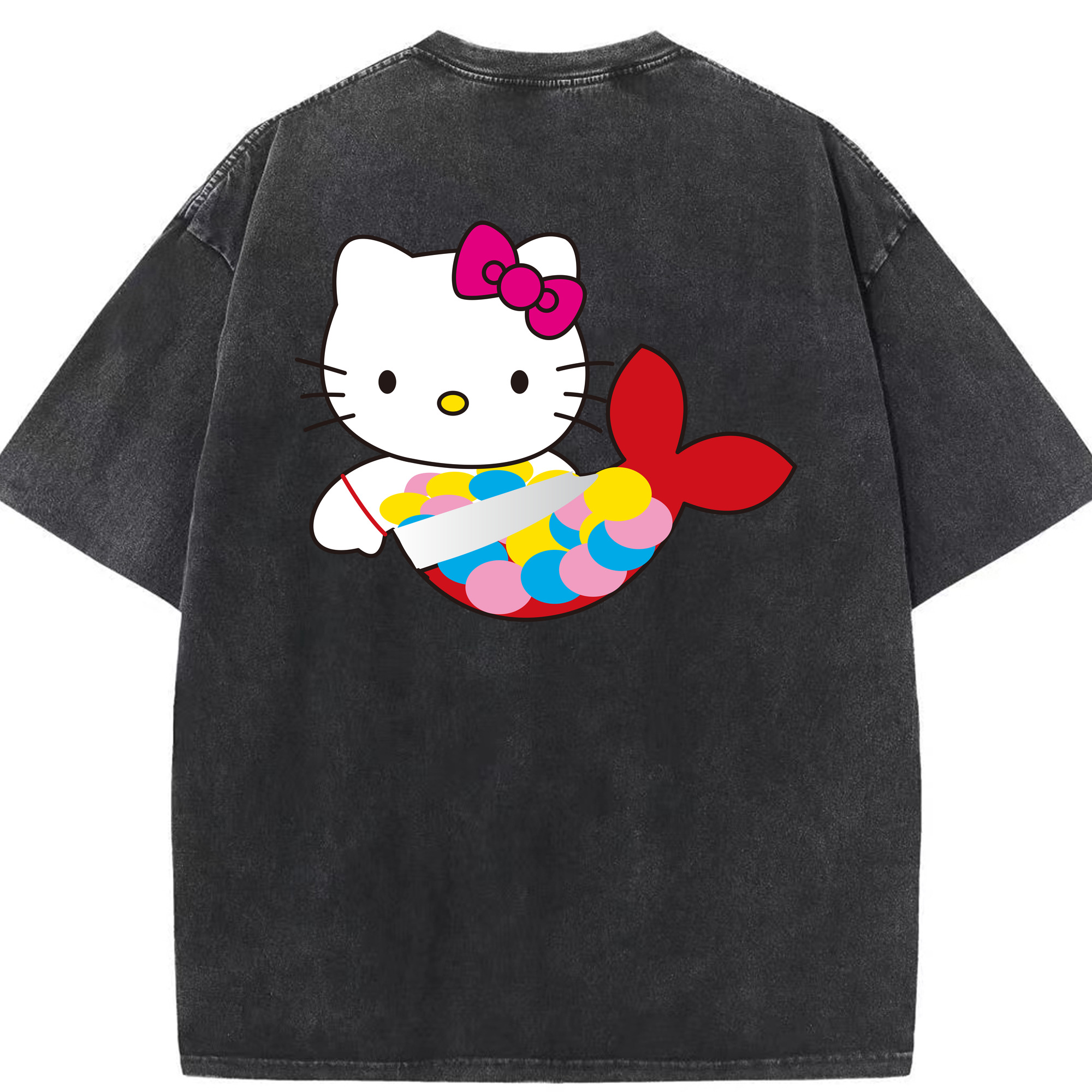 （画像用） Hello Kitty ハローキティ 綿100% ヴィンテージ風 半袖Tシャツ（背面プリント）