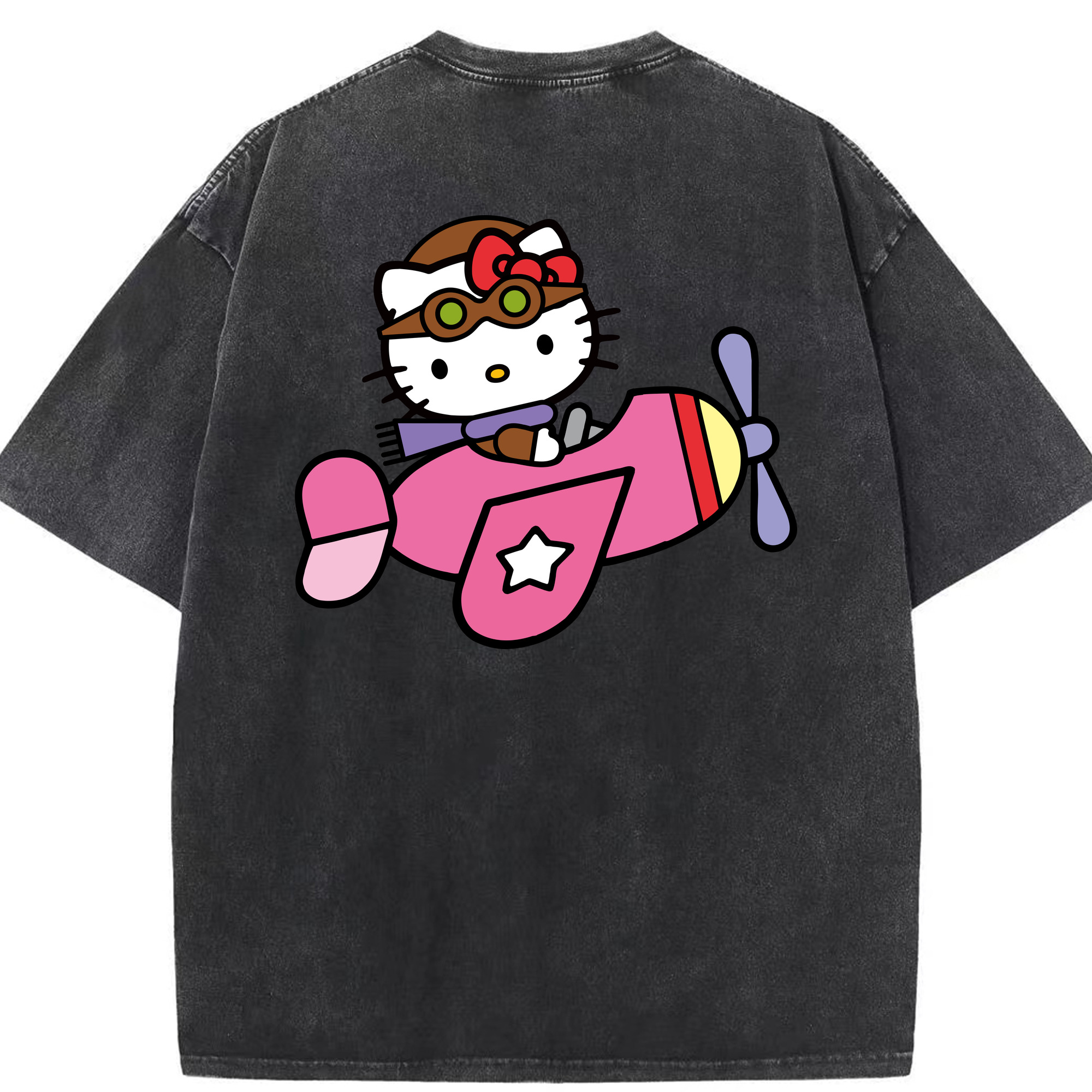 （画像用） Hello Kitty ハローキティ 綿100% ヴィンテージ風 半袖Tシャツ（背面プリント）