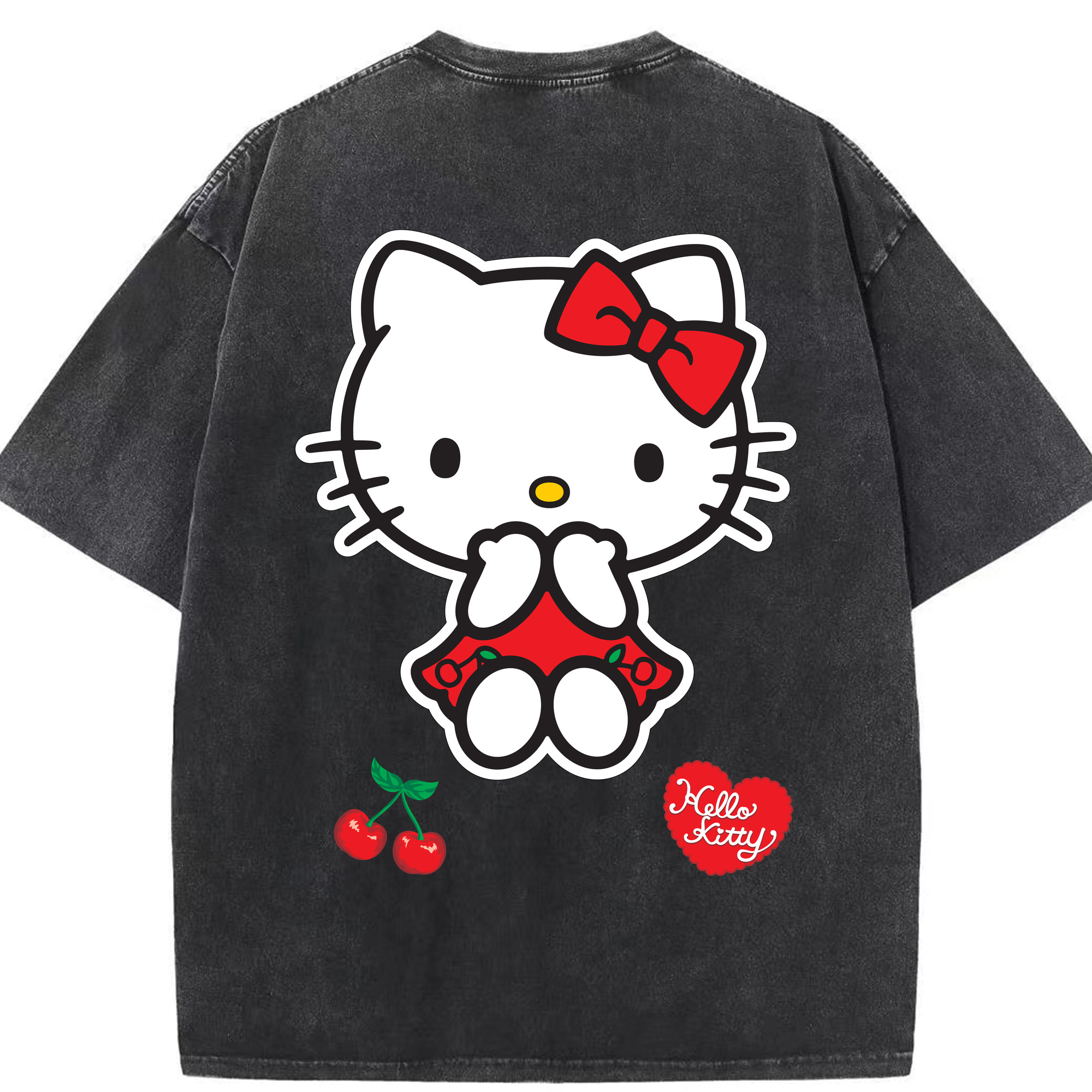 （画像用） Hello Kitty ハローキティ 綿100% ヴィンテージ風 半袖Tシャツ（背面プリント）