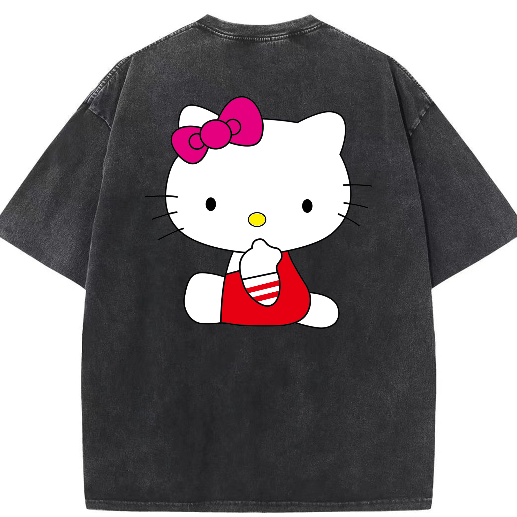 （画像用） Hello Kitty ハローキティ 綿100% ヴィンテージ風 半袖Tシャツ（背面プリント）