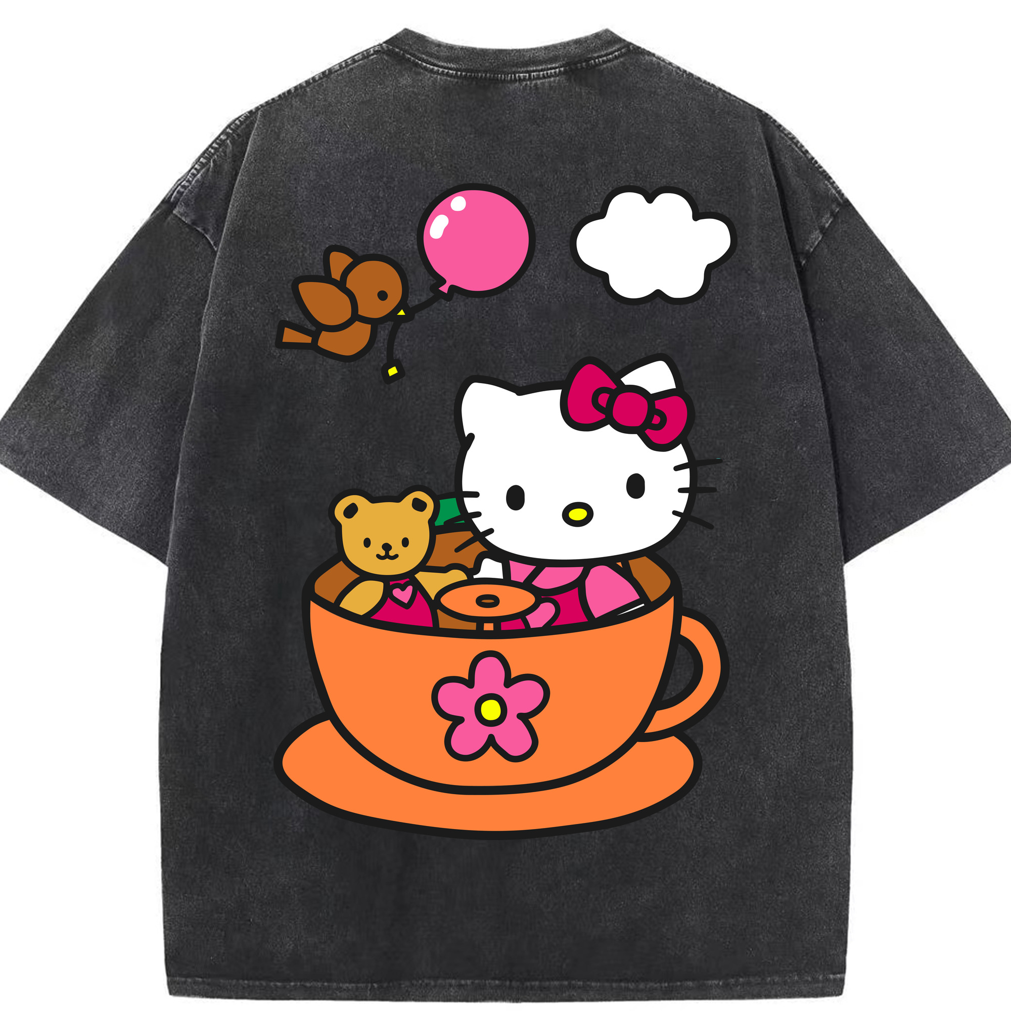 （画像用） Hello Kitty ハローキティ 綿100% ヴィンテージ風 半袖Tシャツ（背面プリント）
