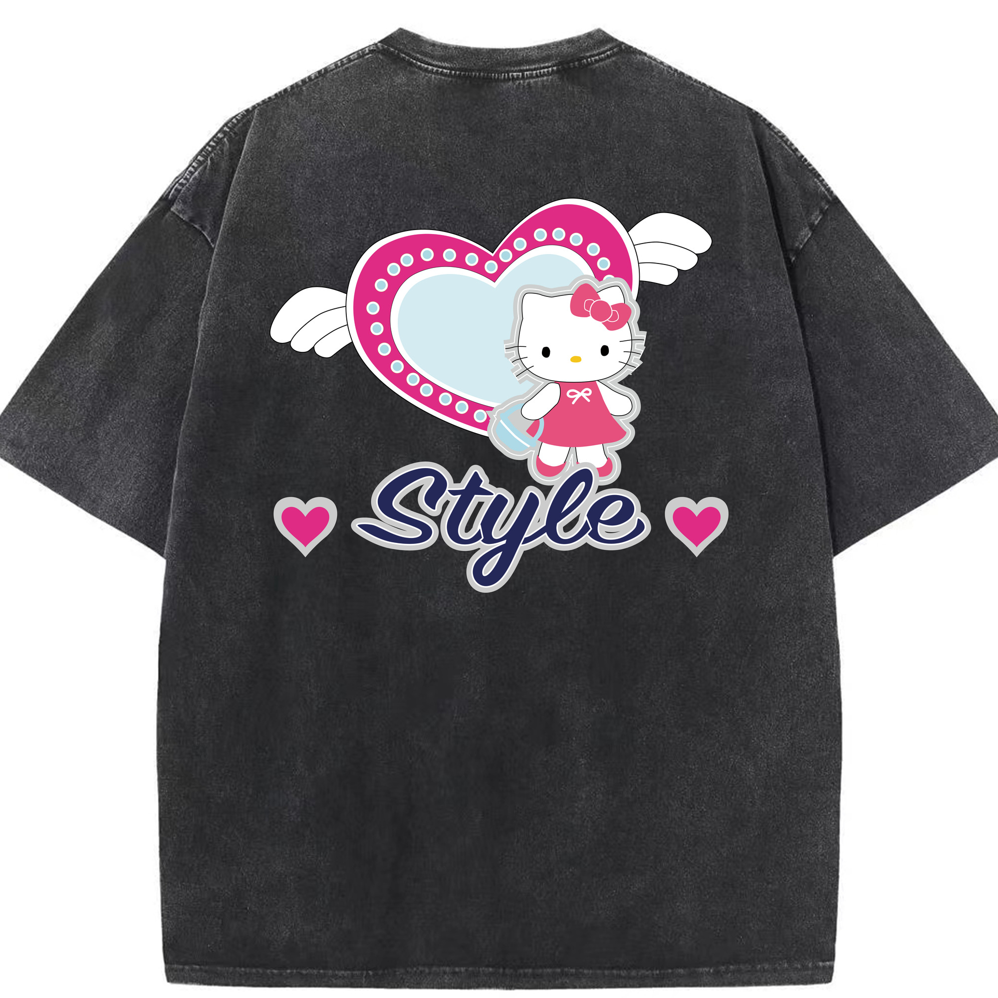 （画像用） Hello Kitty ハローキティ 綿100% ヴィンテージ風 半袖Tシャツ（背面プリント）