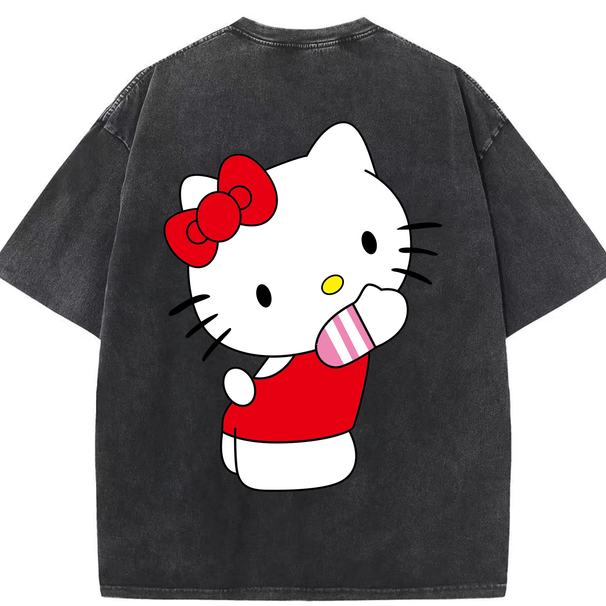 （画像用） Hello Kitty ハローキティ 綿100% ヴィンテージ風 半袖Tシャツ（背面プリント）