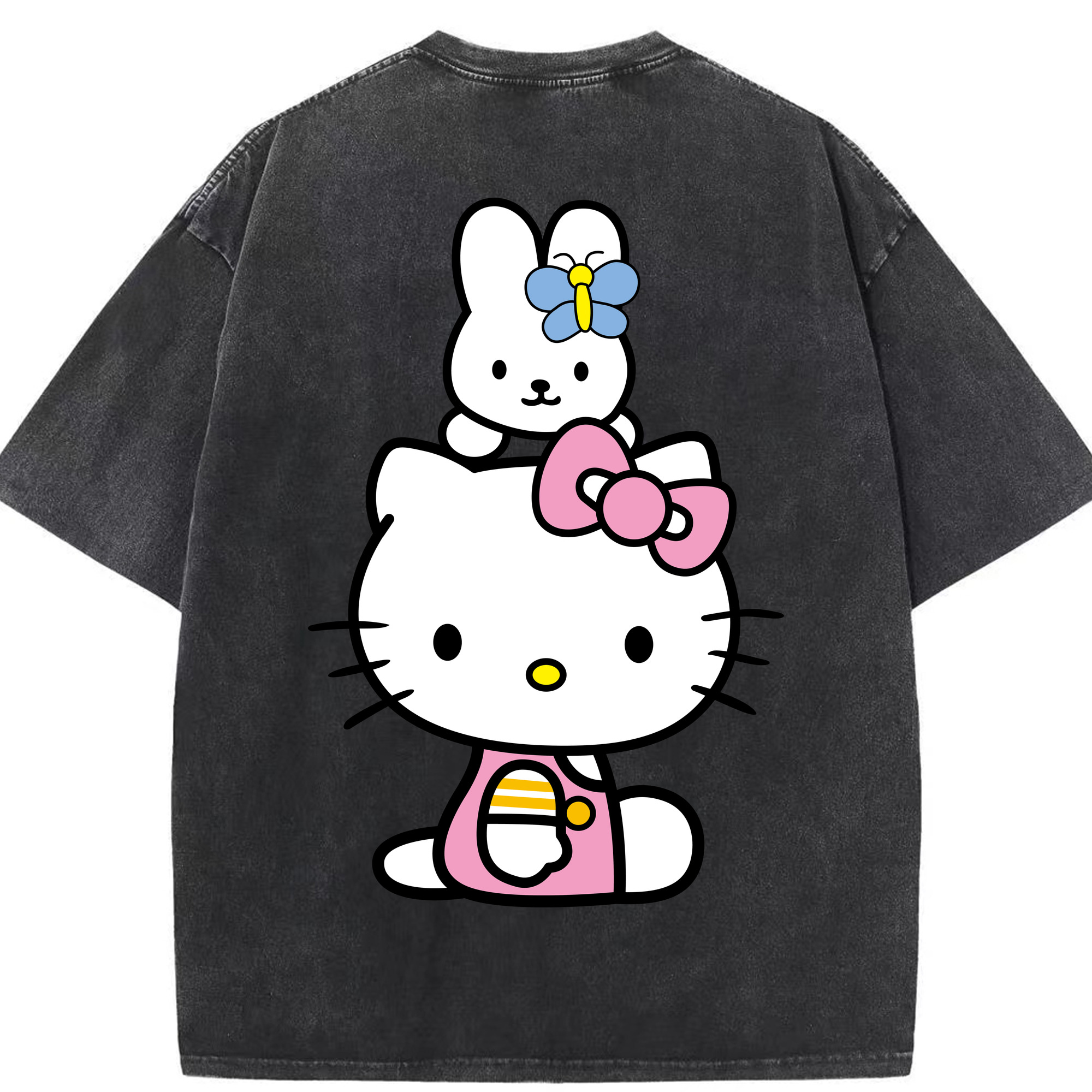 （画像用） Hello Kitty ハローキティ 綿100% ヴィンテージ風 半袖Tシャツ（背面プリント）