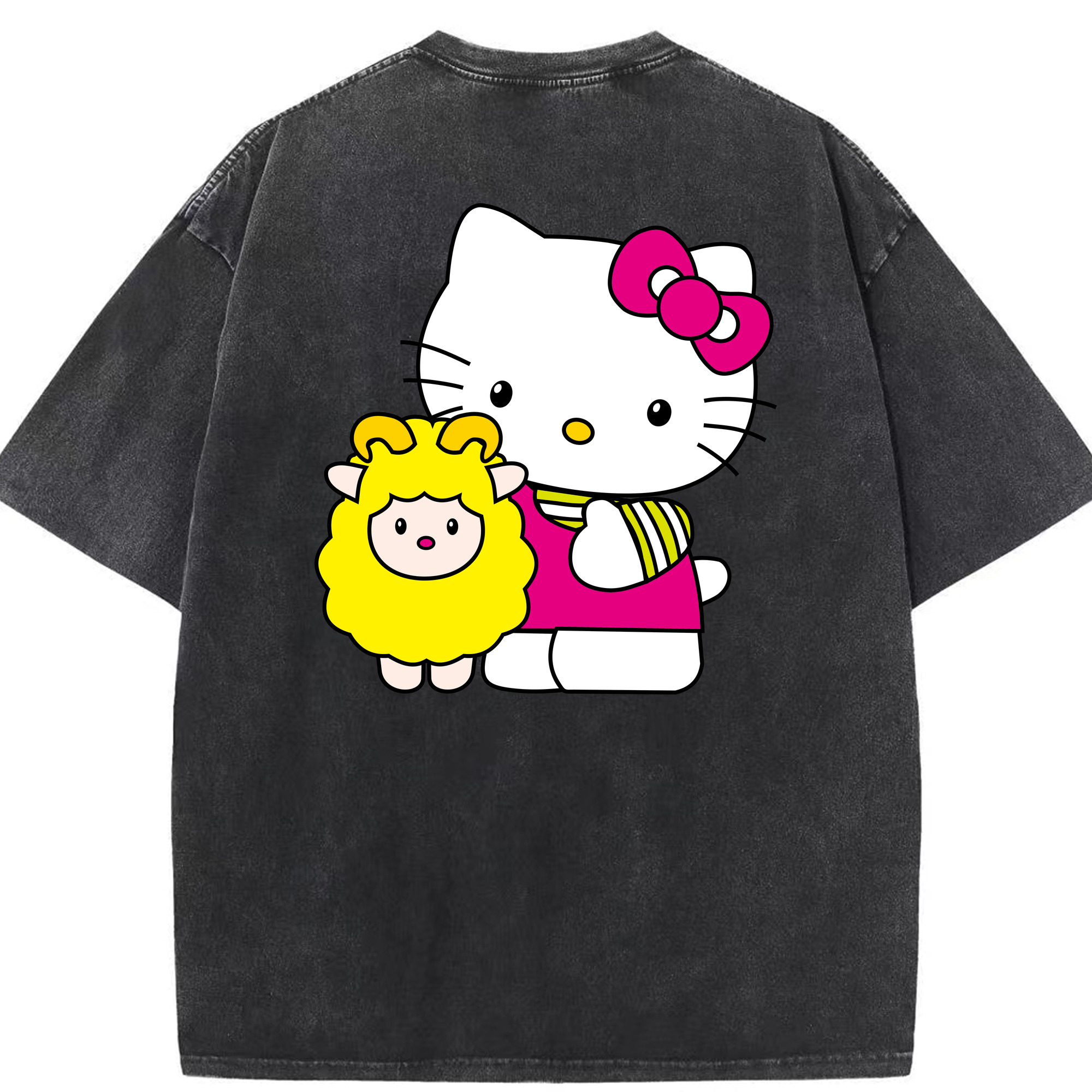 （画像用） Hello Kitty ハローキティ 綿100% ヴィンテージ風 半袖Tシャツ（背面プリント）