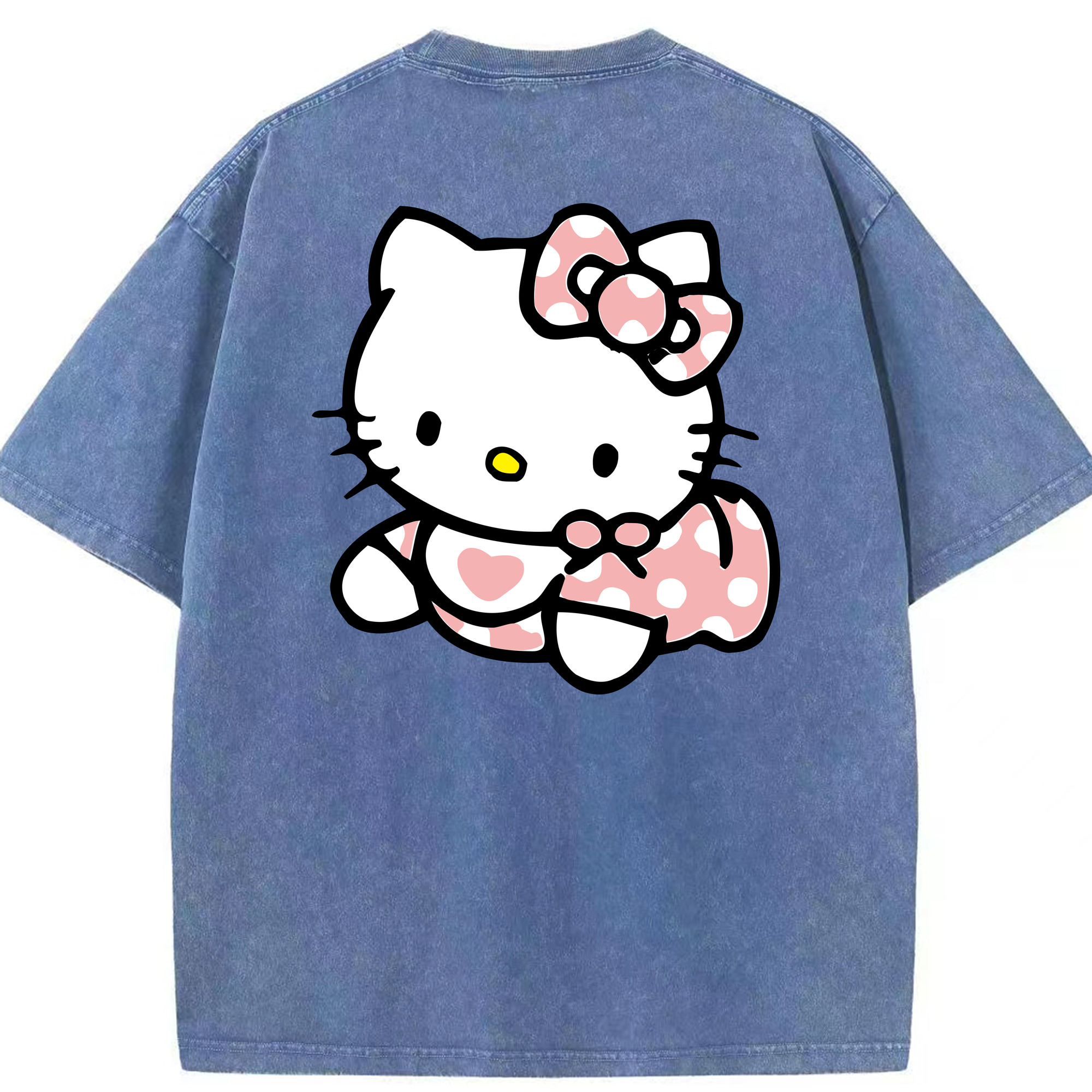 （画像用） Hello Kitty ハローキティ 綿100% ヴィンテージ風 半袖Tシャツ（背面プリント）
