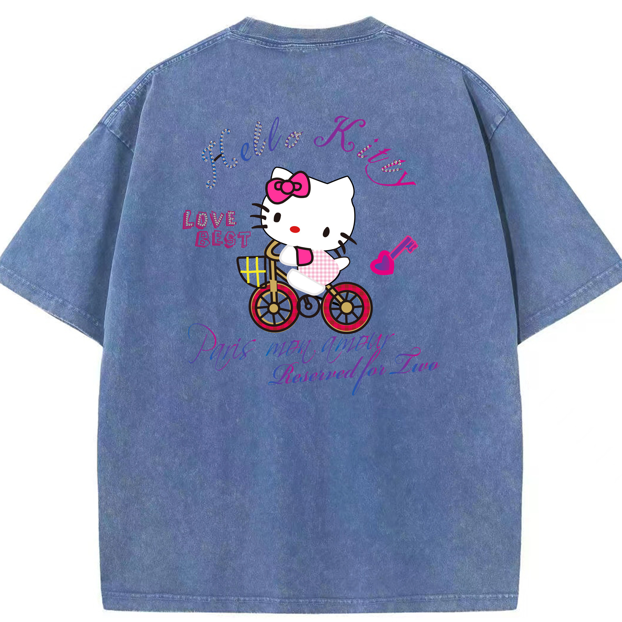 （画像用） Hello Kitty ハローキティ 綿100% ヴィンテージ風 半袖Tシャツ（背面プリント）