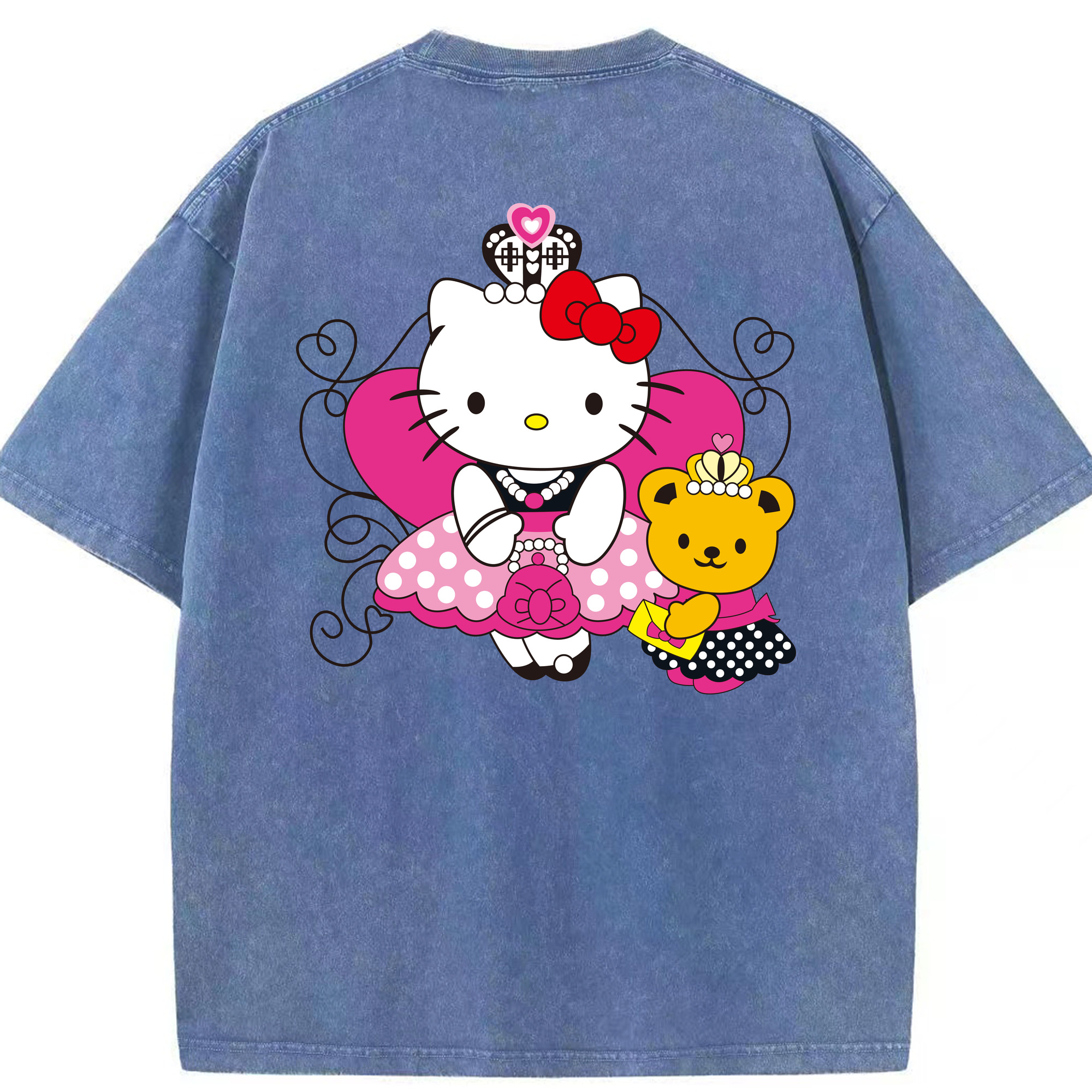 （画像用） Hello Kitty ハローキティ 綿100% ヴィンテージ風 半袖Tシャツ（背面プリント）