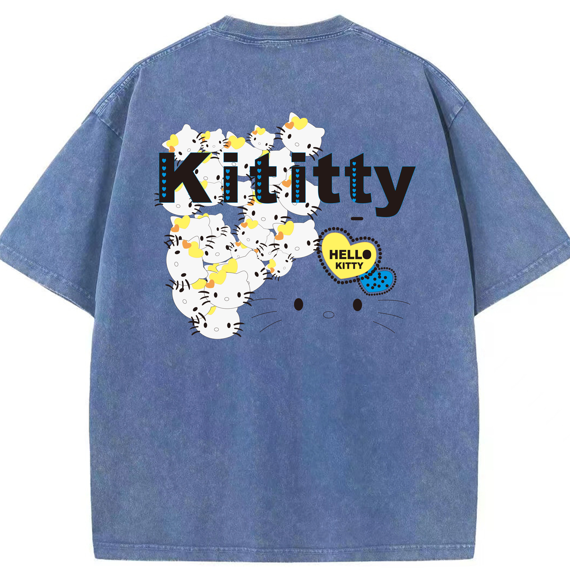 （画像用） Hello Kitty ハローキティ 綿100% ヴィンテージ風 半袖Tシャツ（背面プリント）
