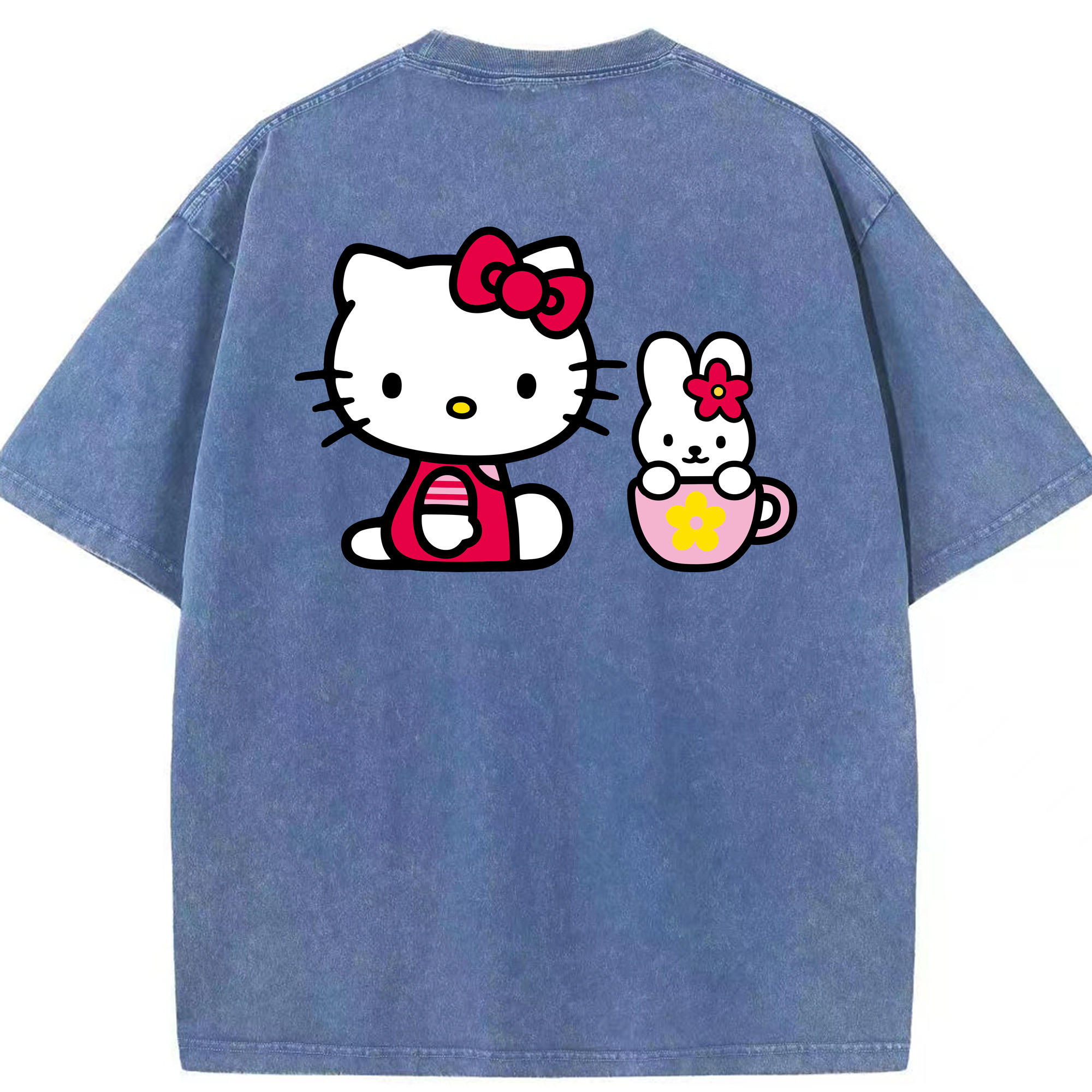 （画像用） Hello Kitty ハローキティ 綿100% ヴィンテージ風 半袖Tシャツ（背面プリント）