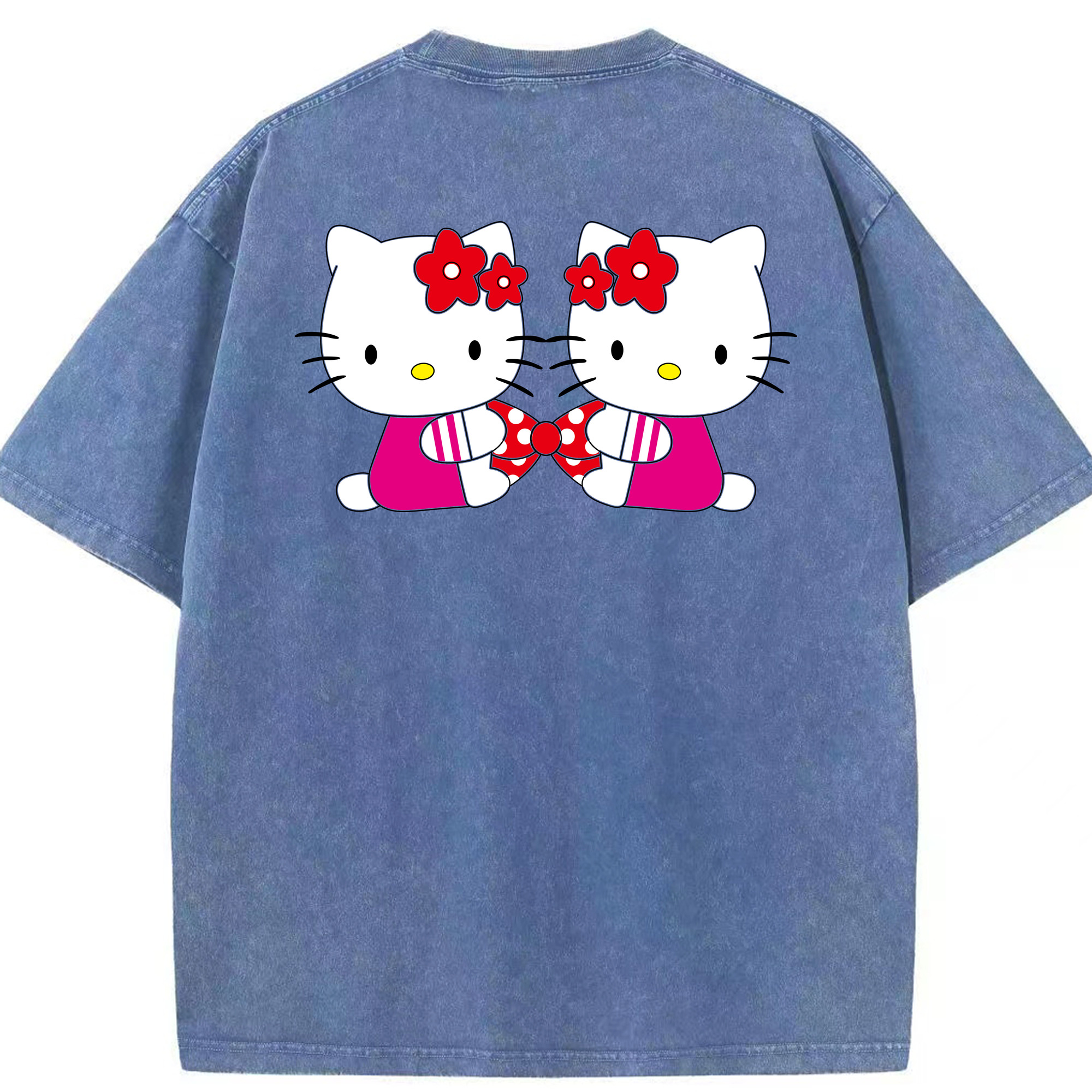 （画像用） Hello Kitty ハローキティ 綿100% ヴィンテージ風 半袖Tシャツ（背面プリント）