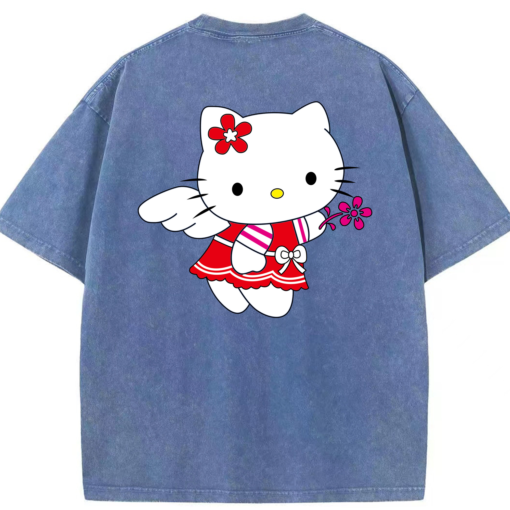 （画像用） Hello Kitty ハローキティ 綿100% ヴィンテージ風 半袖Tシャツ（背面プリント）
