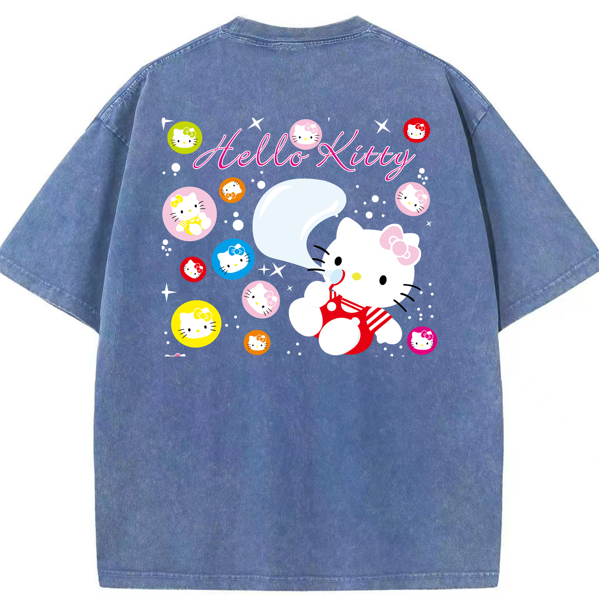 （画像用） Hello Kitty ハローキティ 綿100% ヴィンテージ風 半袖Tシャツ（背面プリント）