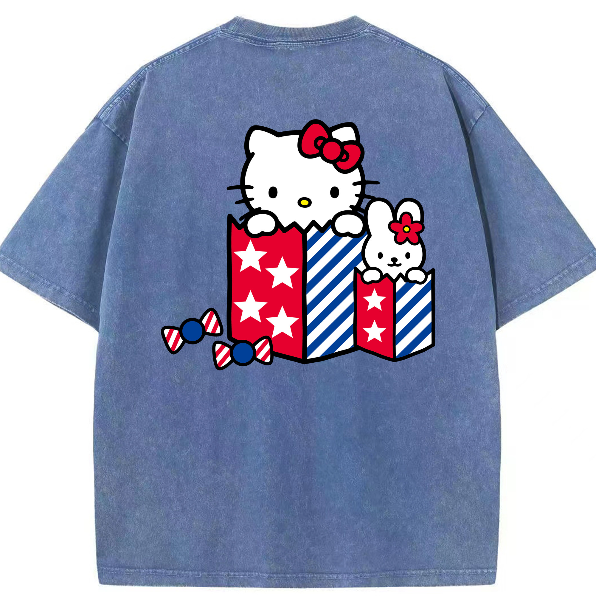 （画像用） Hello Kitty ハローキティ 綿100% ヴィンテージ風 半袖Tシャツ（背面プリント）